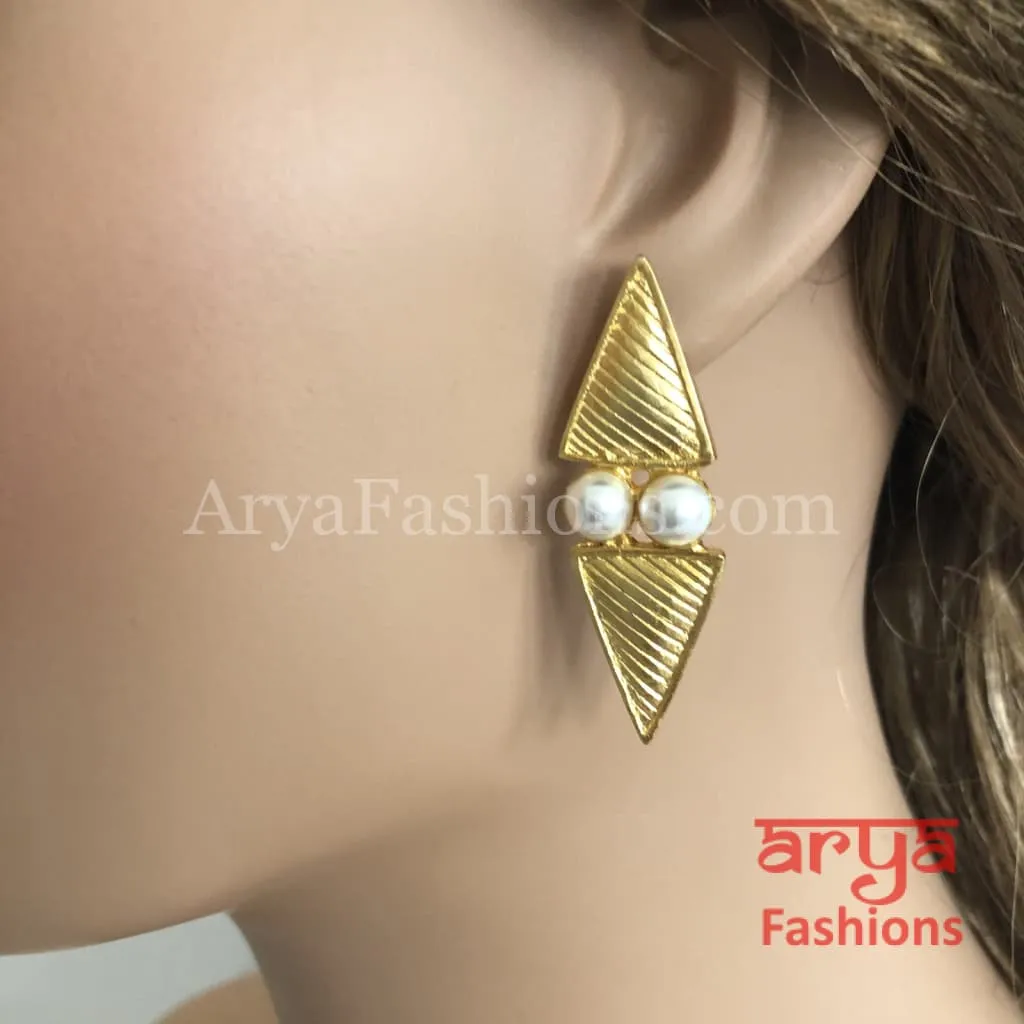 Golden Pearl Fusion Ethnic Earrings