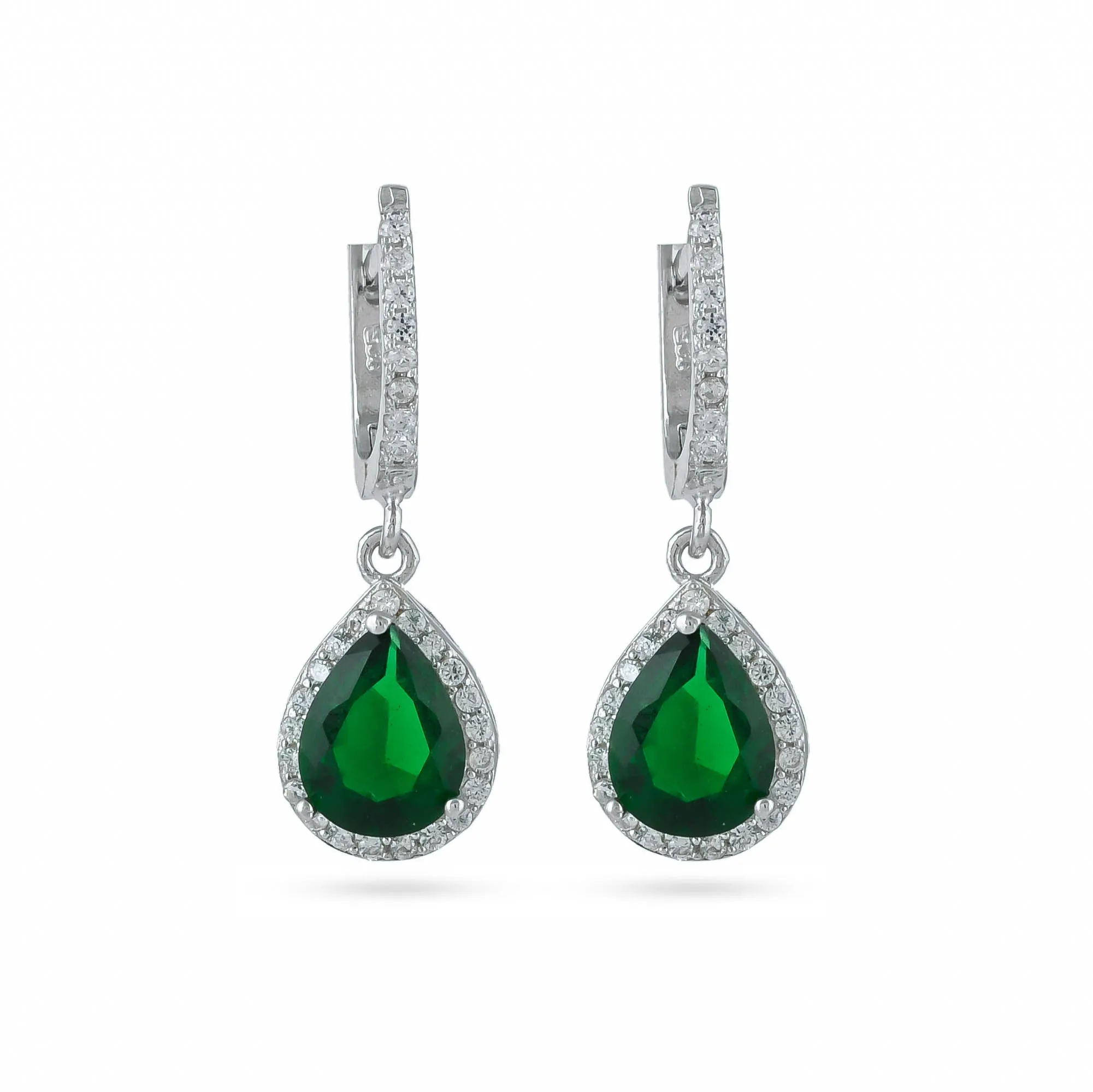 Green Cz Silver Drop Earring - From Purl