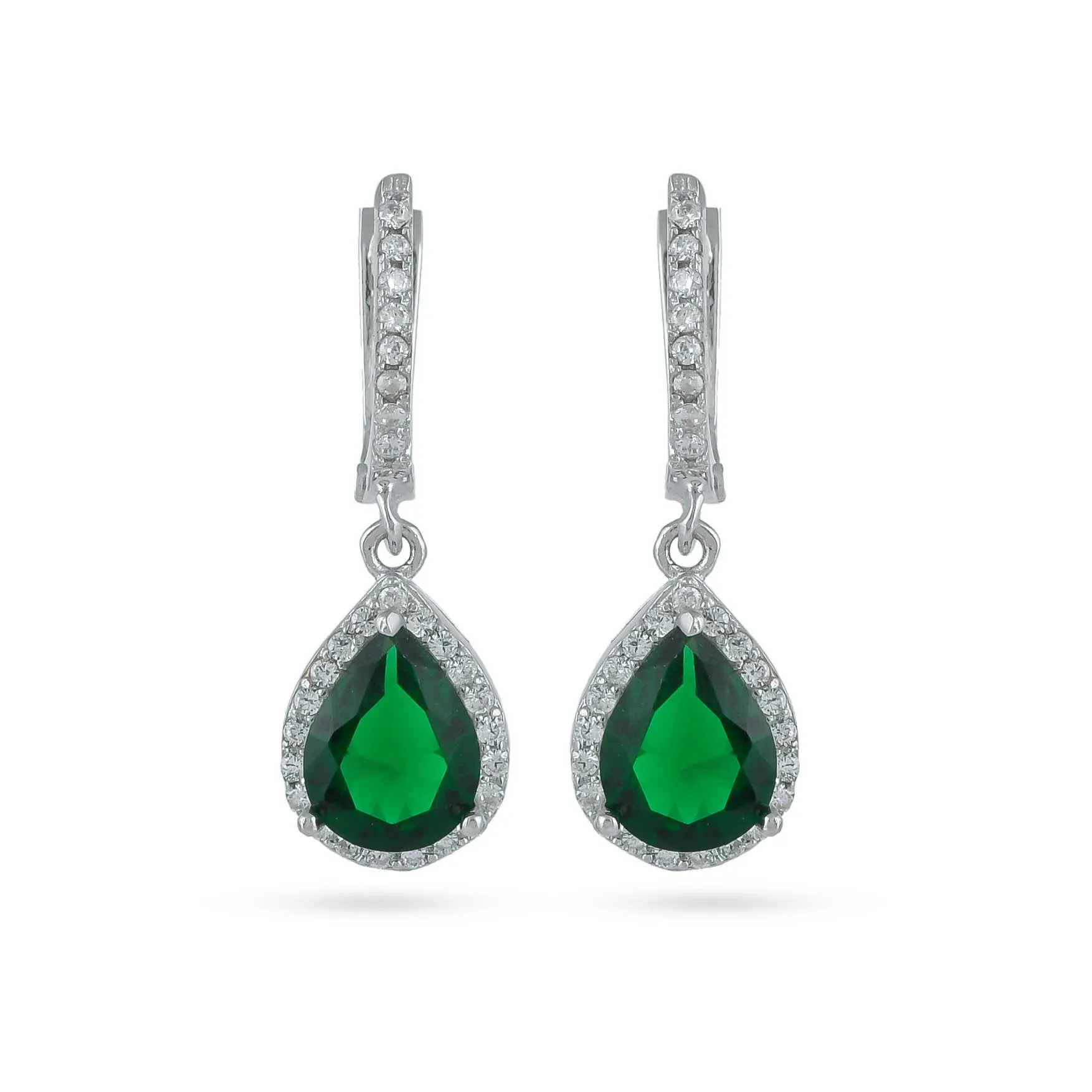 Green Cz Silver Drop Earring - From Purl