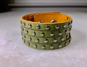 Green Leather Stud Bracelet