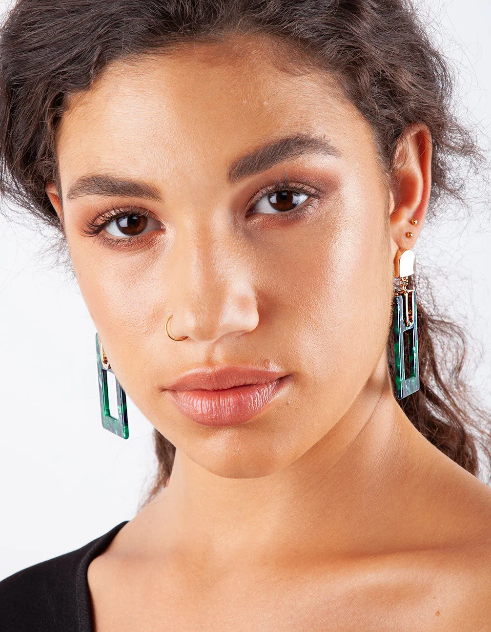 Green Rectangle Acrylic Earrings