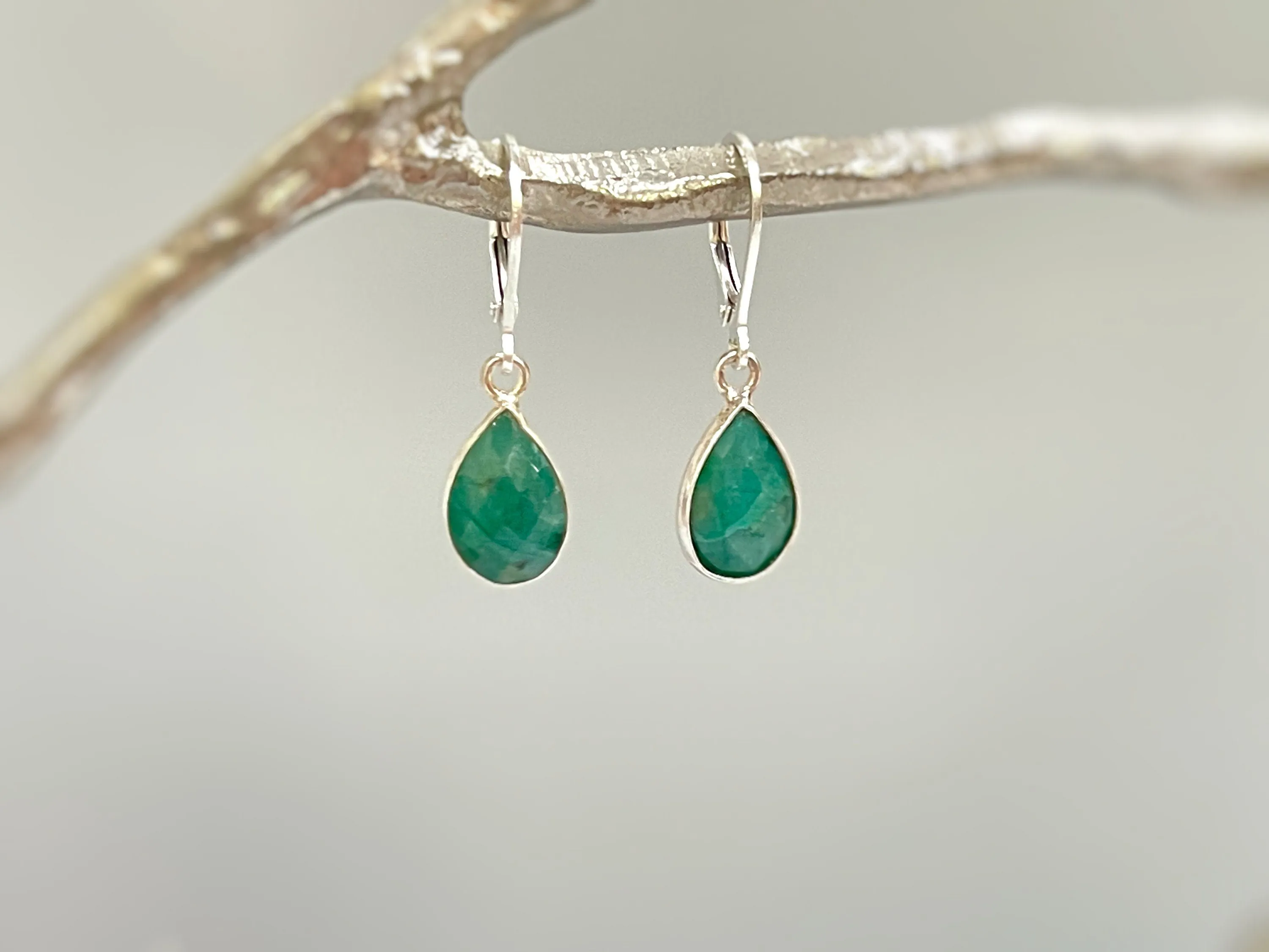 Handmade Sterling Silver Emerald Earrings Dangle