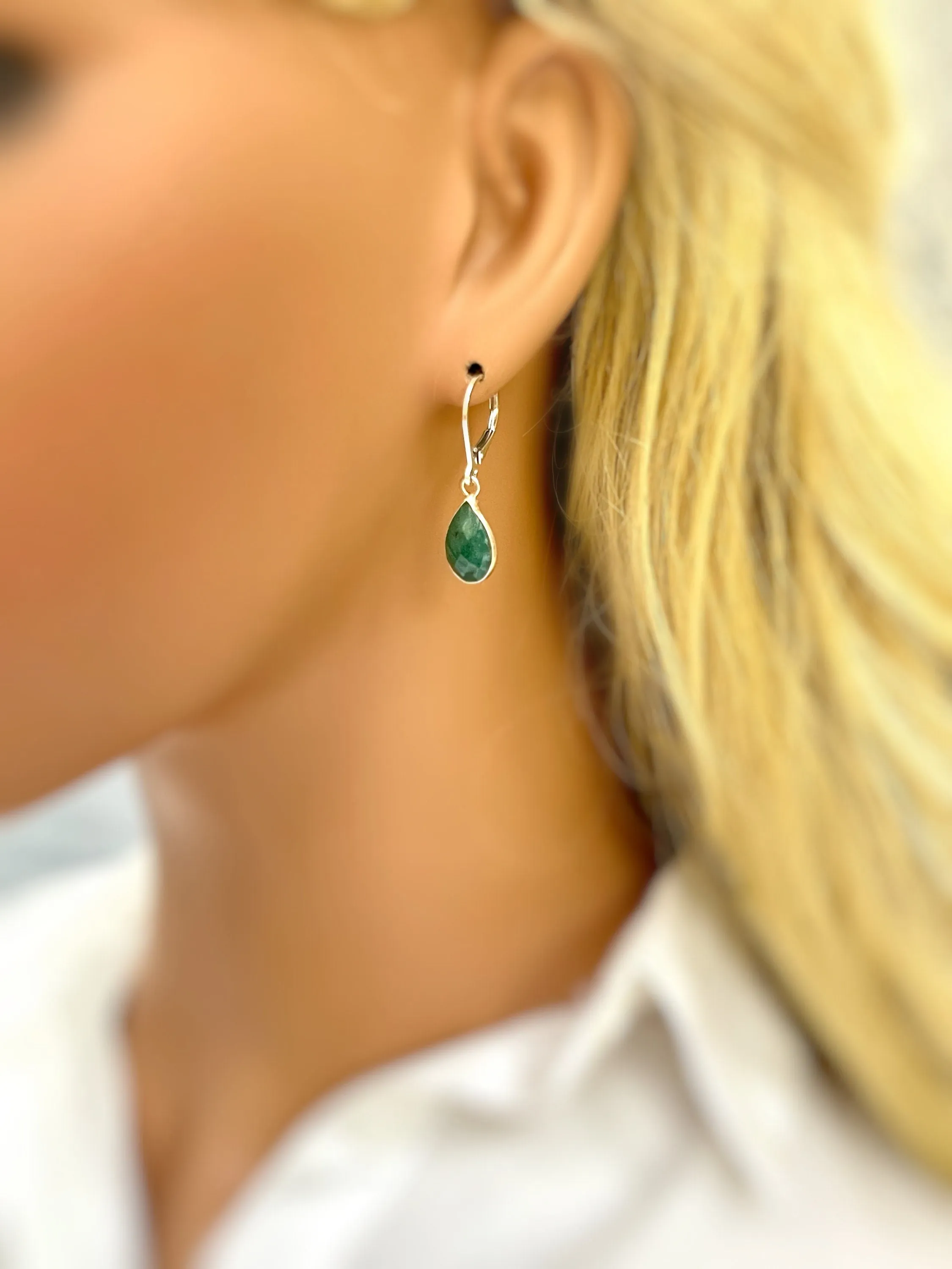 Handmade Sterling Silver Emerald Earrings Dangle