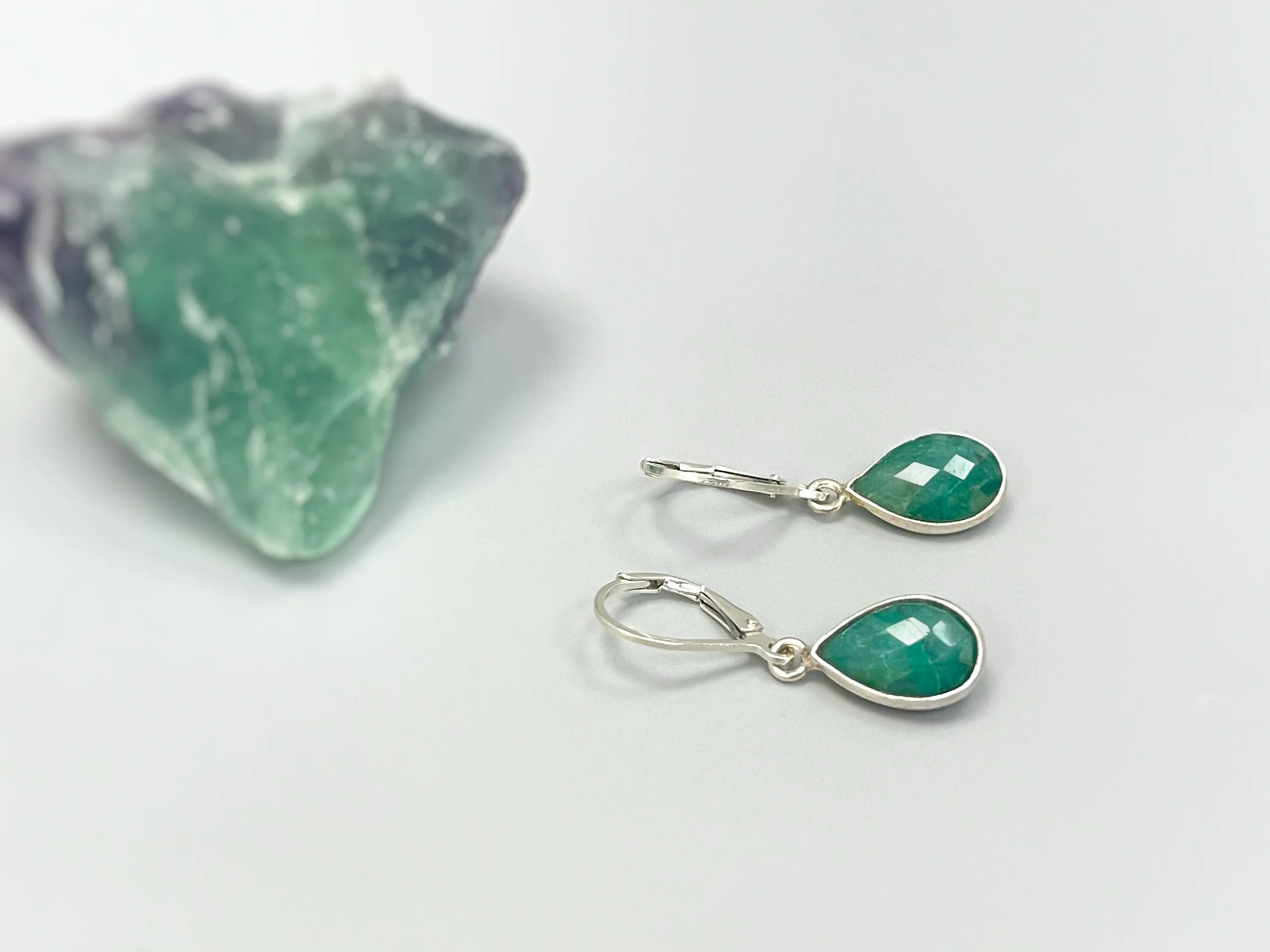 Handmade Sterling Silver Emerald Earrings Dangle