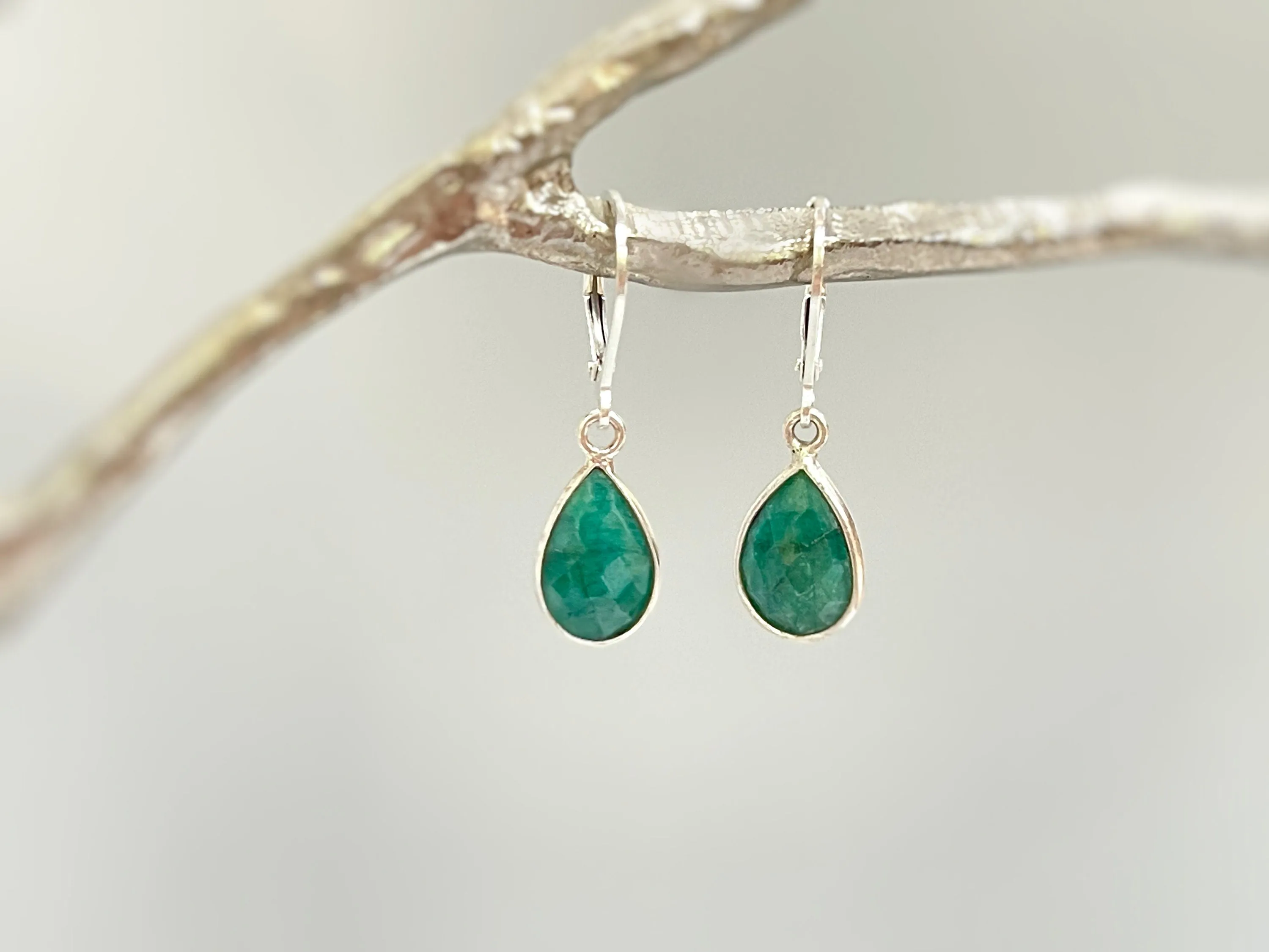 Handmade Sterling Silver Emerald Earrings Dangle