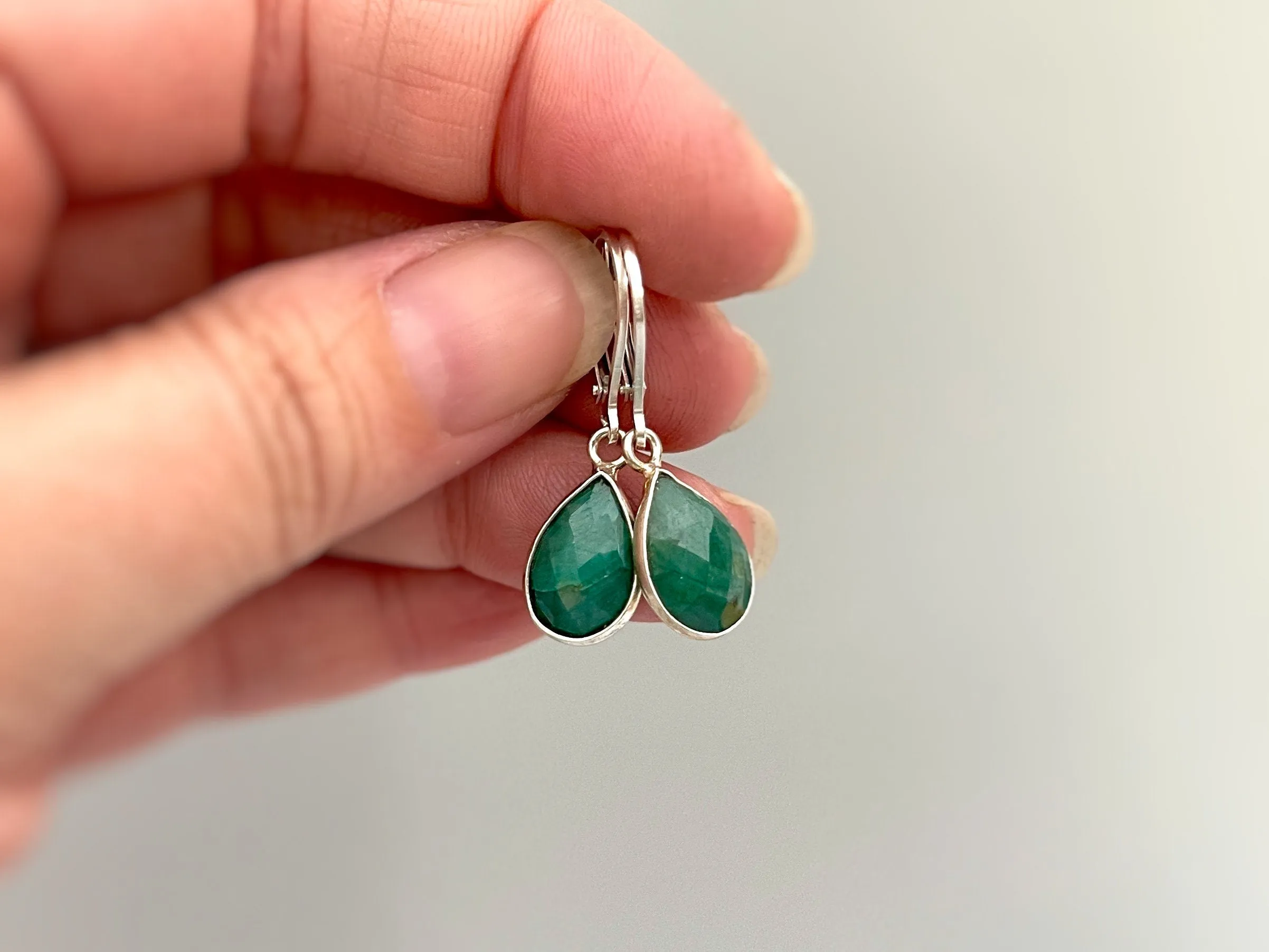 Handmade Sterling Silver Emerald Earrings Dangle