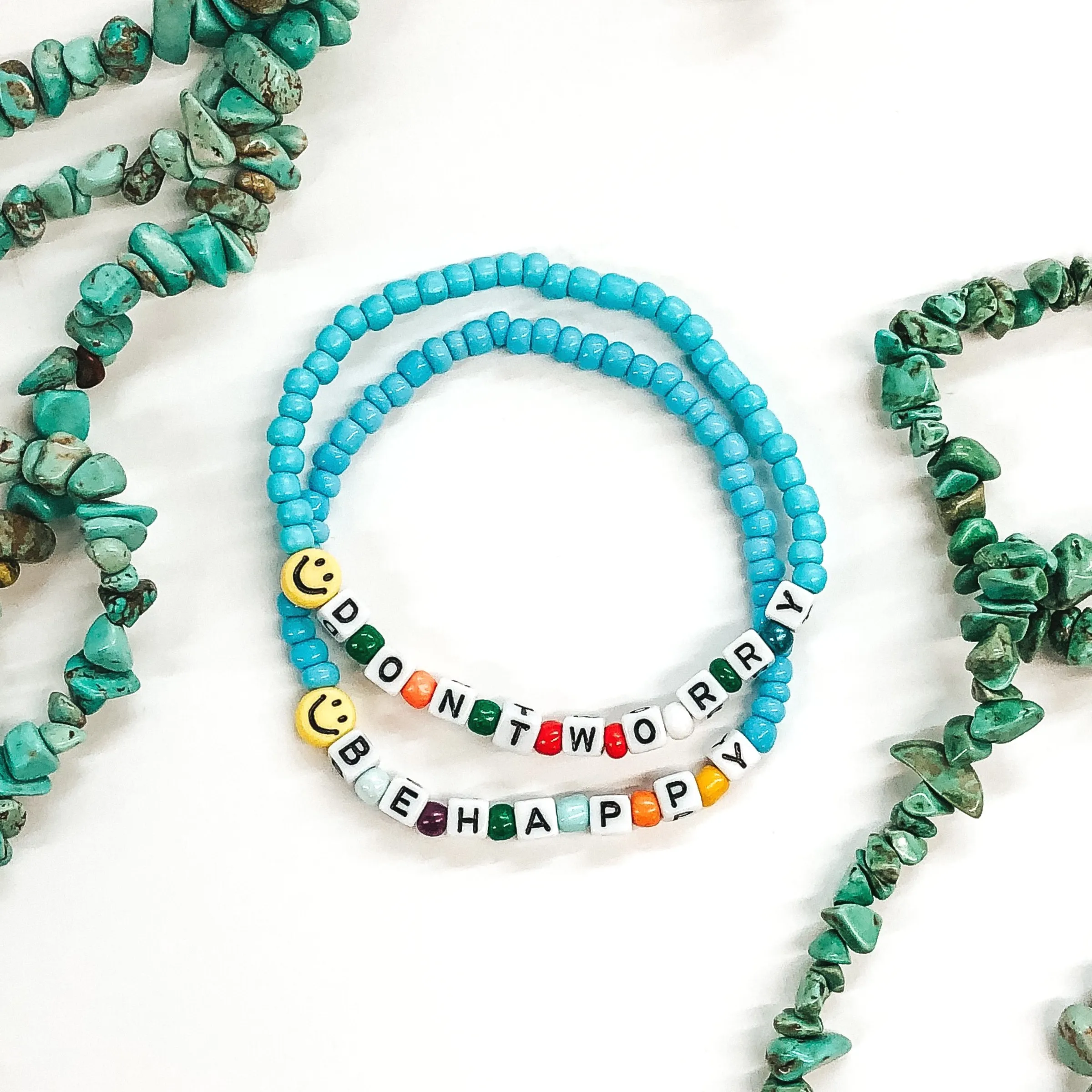 Happy State of Mind Beaded Bracelet Duo in Baby Blue