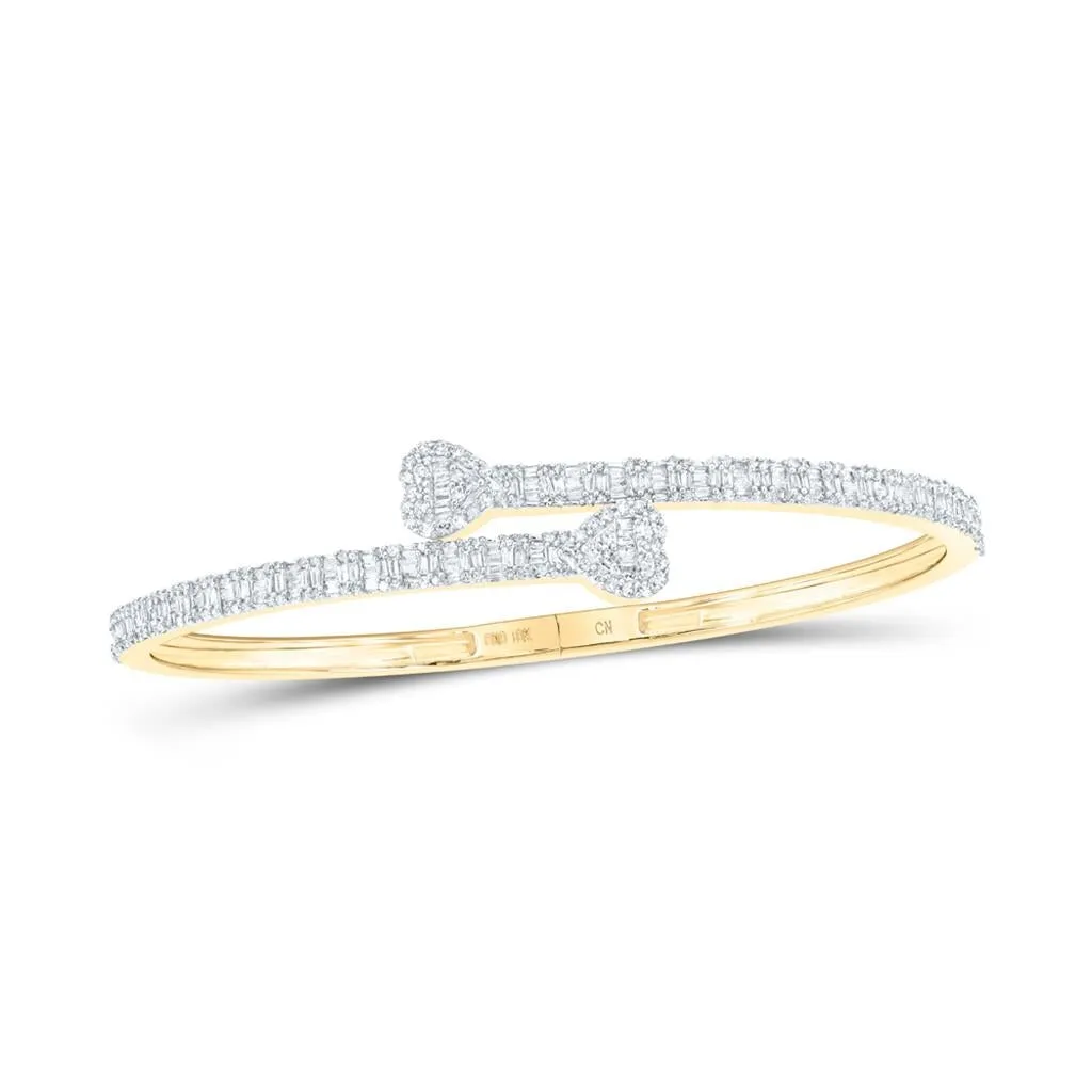 Heart Baguette Diamond Bangle Bracelet 10K Gold