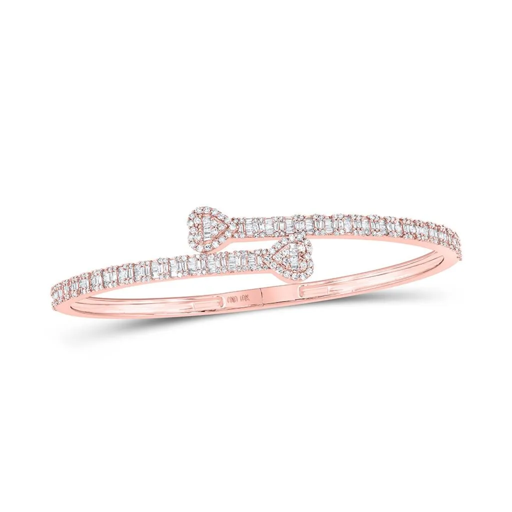 Heart Baguette Diamond Bangle Bracelet 10K Gold