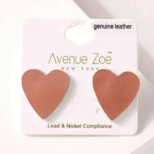 Heart Genuine Leather Stud Earrings