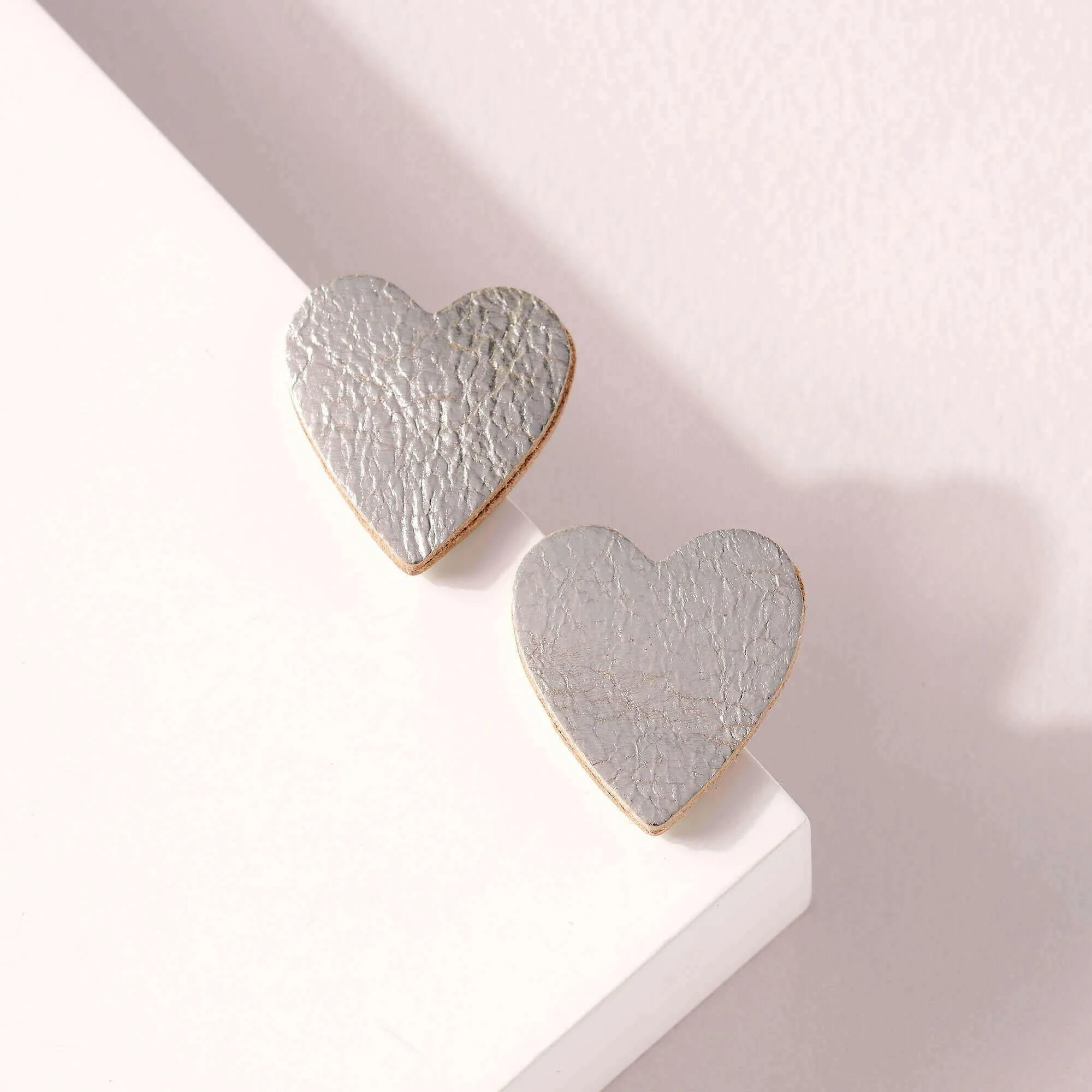 Heart Genuine Leather Stud Earrings