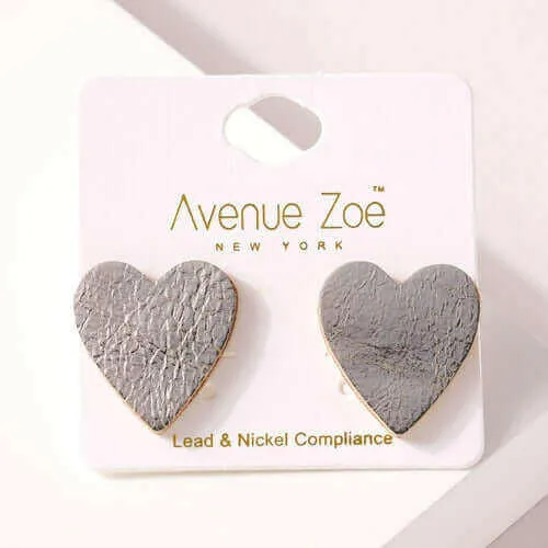 Heart Genuine Leather Stud Earrings