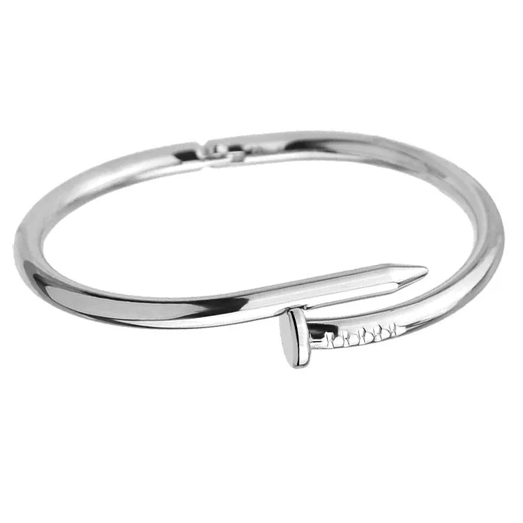 Heart Shape Open Nail Bracelet 316L Stainless Steel Buckled Nail Cuff Bangle