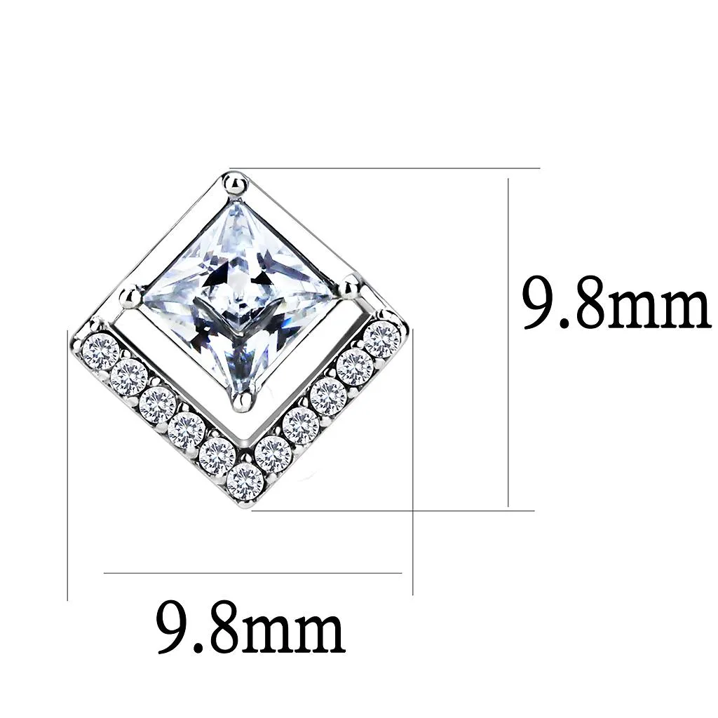 High polished (no plating) Stainless Steel Earrings with AAA Grade CZ in Clear for Women Clear Stone Color Style DA071