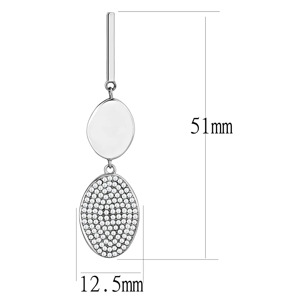 High polished (no plating) Stainless Steel Earrings with AAA Grade CZ in Clear for Women Clear Stone Color Style DA193