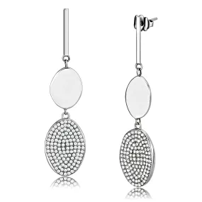 High polished (no plating) Stainless Steel Earrings with AAA Grade CZ in Clear for Women Clear Stone Color Style DA193