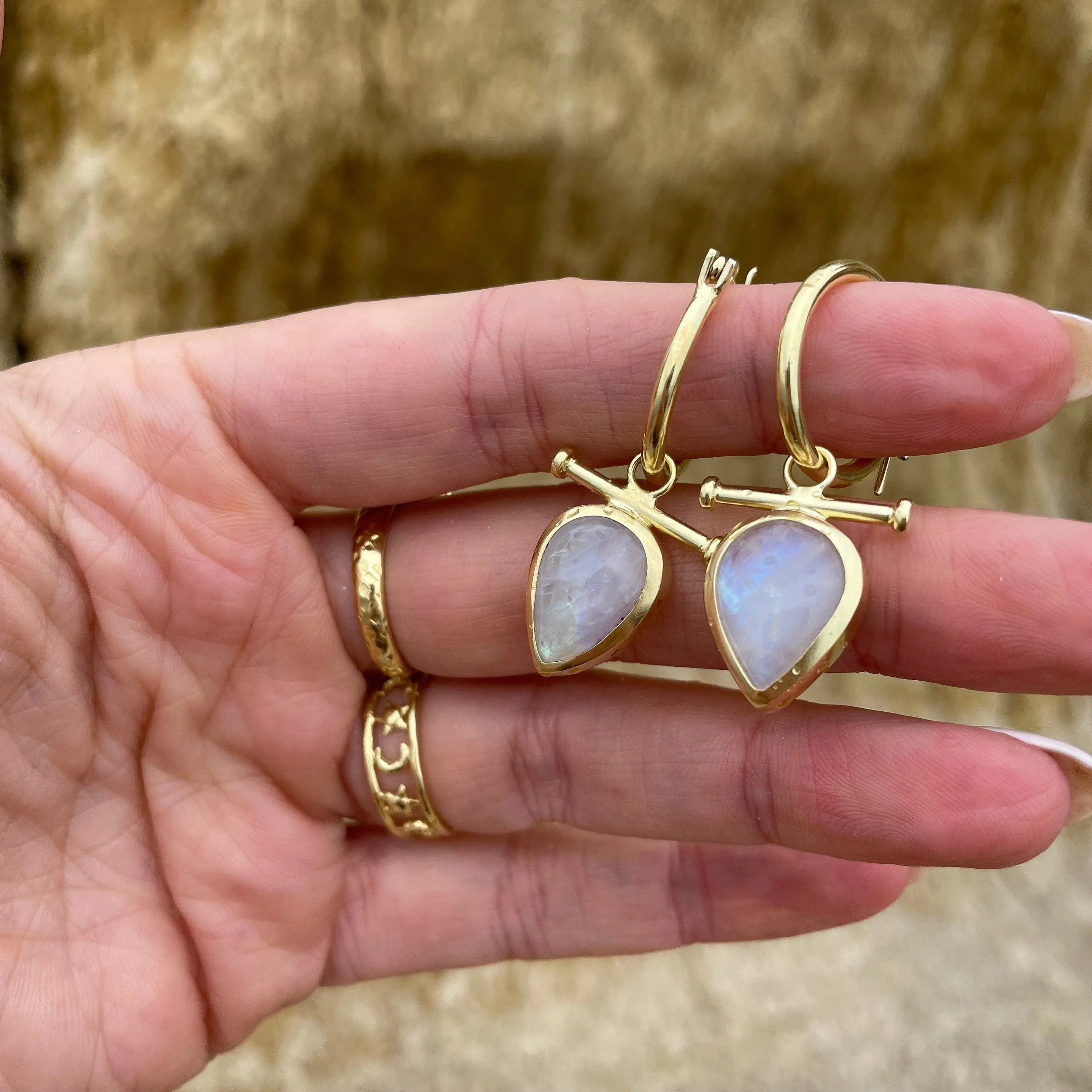 Indra 14K Gold Rainbow Moonstone Earrings