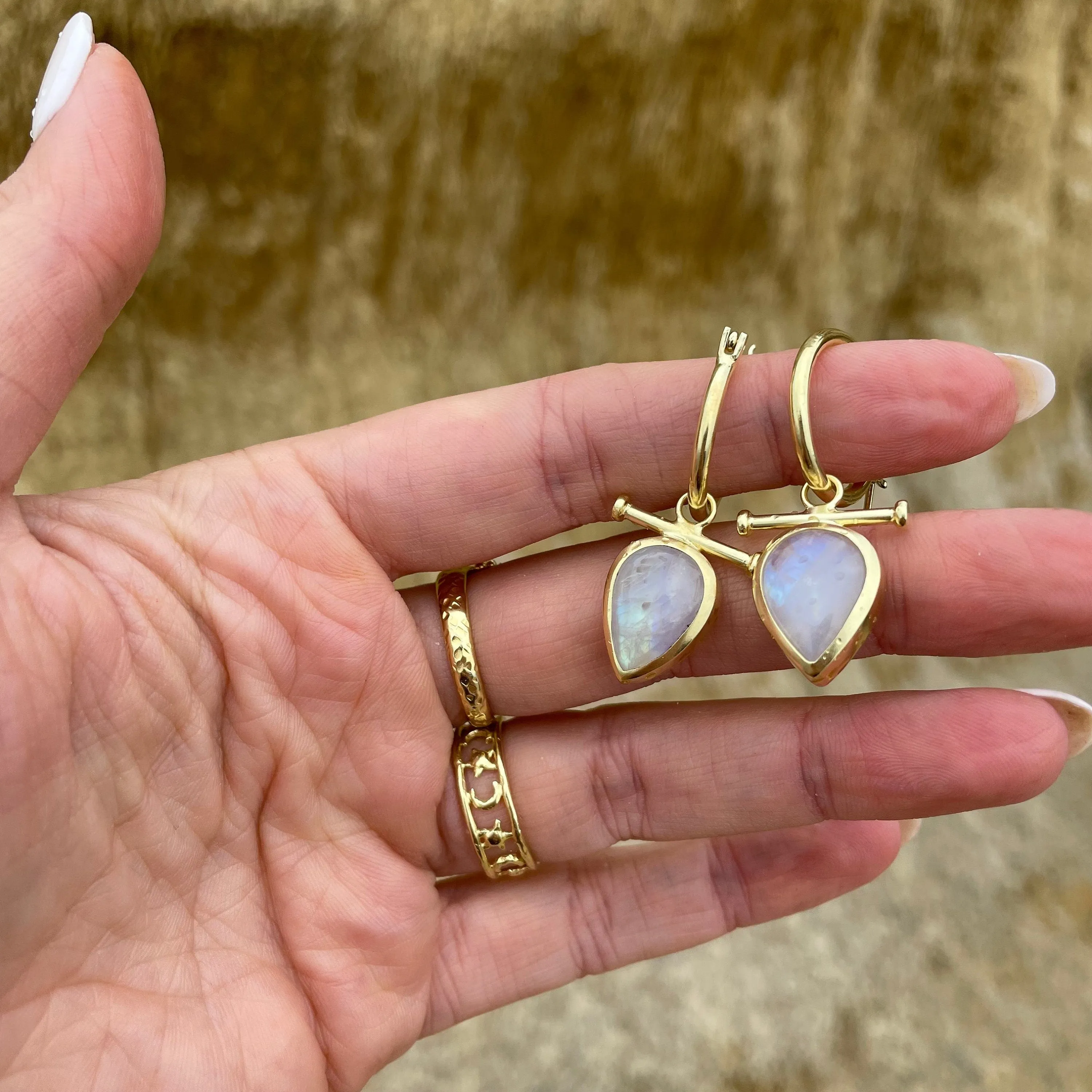 Indra 14K Gold Rainbow Moonstone Earrings