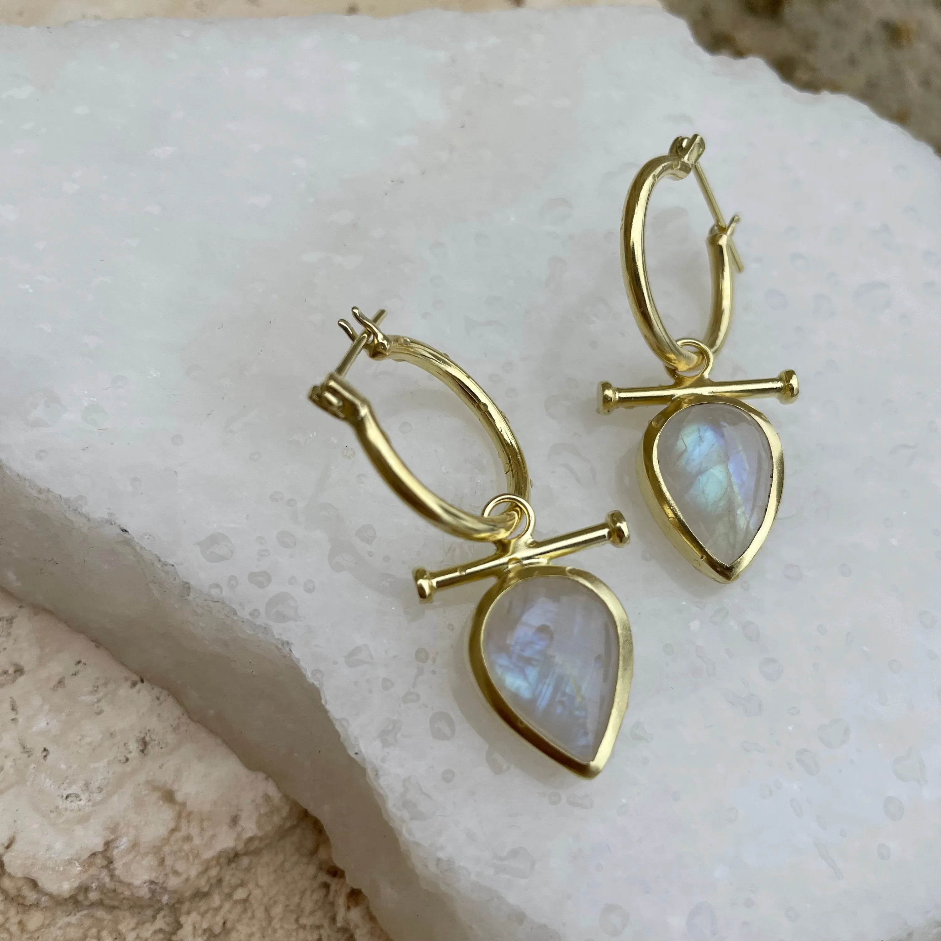 Indra 14K Gold Rainbow Moonstone Earrings