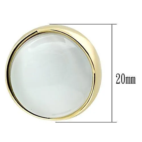 IP Gold(Ion Plating) Brass Earrings with Synthetic Cat Eye in White for Women White Stone Color Style GL253