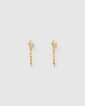 Izoa Savannah Drop Stud Earrings Gold Pearl