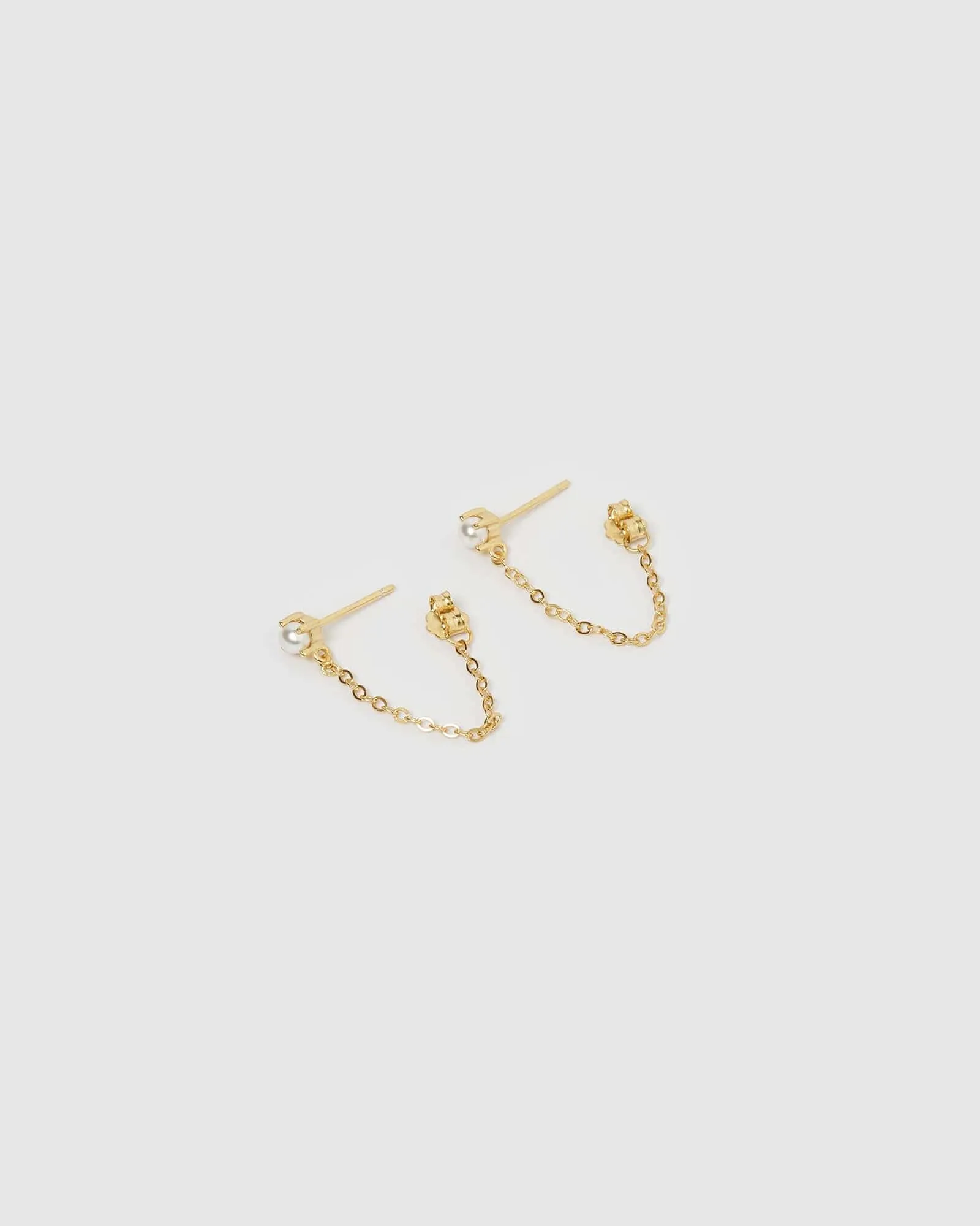 Izoa Savannah Drop Stud Earrings Gold Pearl