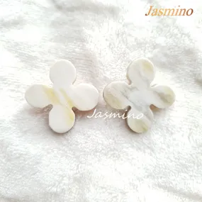 Jasmino Lucky Amulet Floral Four Leaf Clover Stud Earrings For Women Made By Natural Buffalo Horn