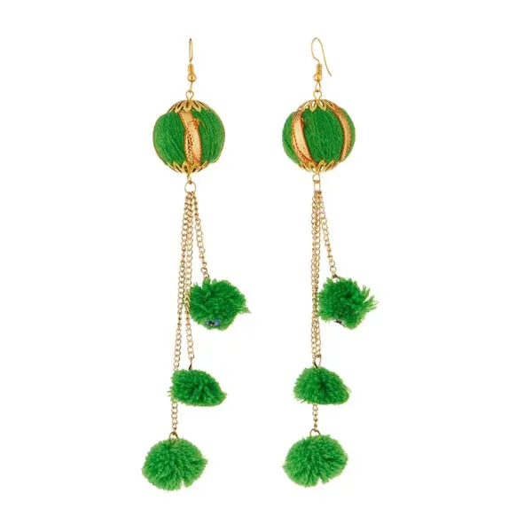 Jeweljunk Green Thread Gold Plated Earrings