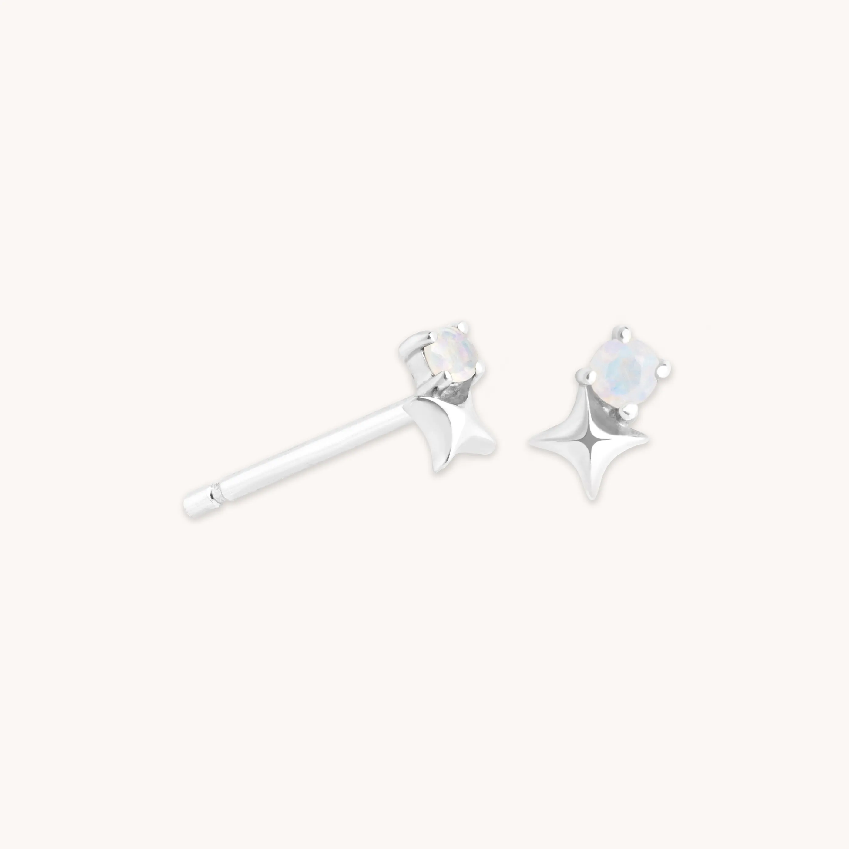 June Moonstone Birthstone Earrings in Solid White Gold