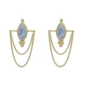 Kali Cat Gold Rainbow Moonstone Earrings