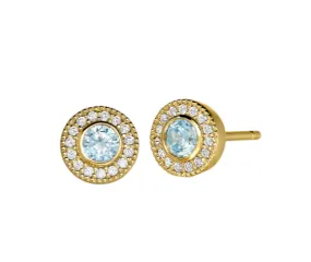 Kelly Waters Gold Vermeil Gemstone Stud Earrings w/ CZ Halo