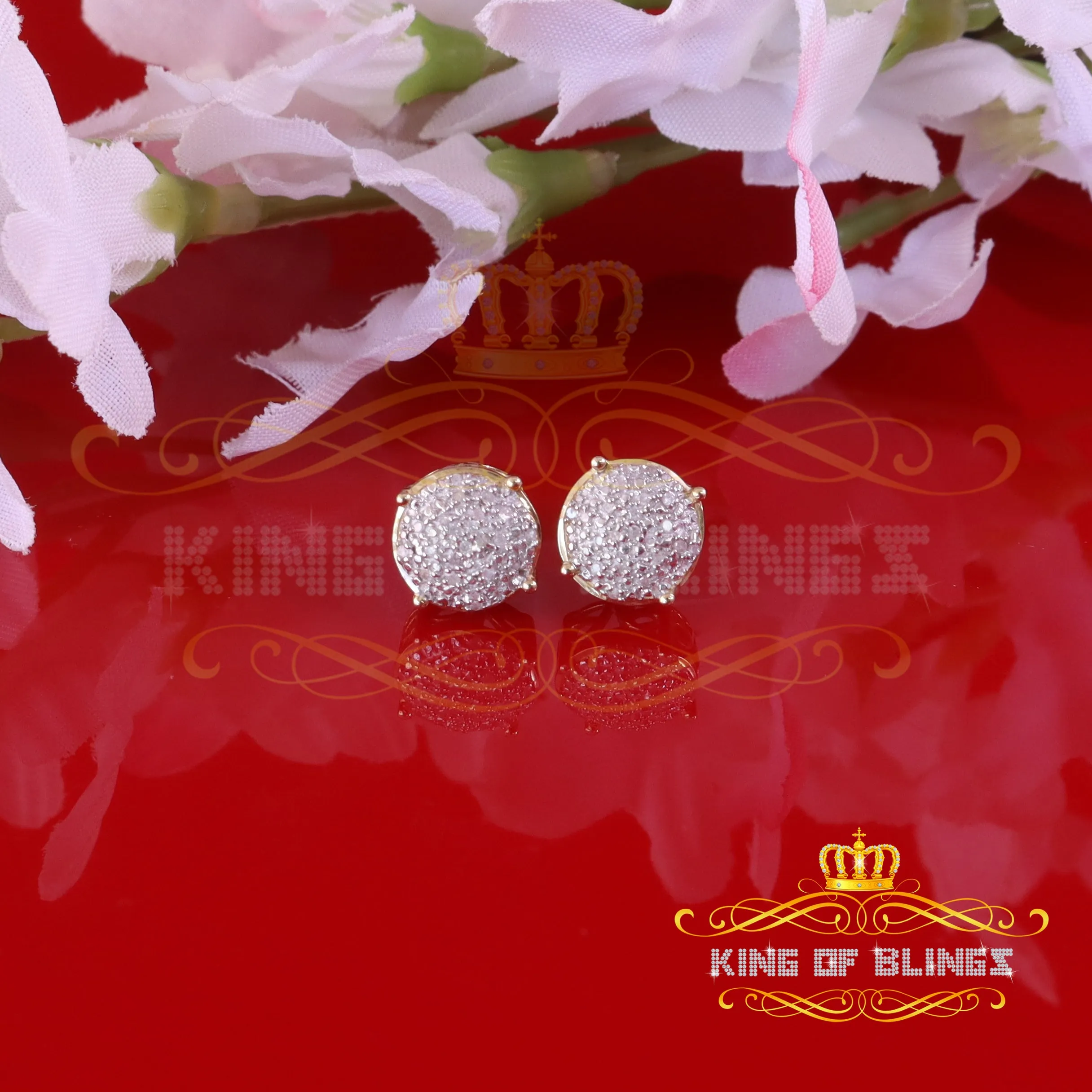 King of Blings-0.10ct Diamond 925 Sterling Yellow Silver for Men's & Womens Stud Round Earrings