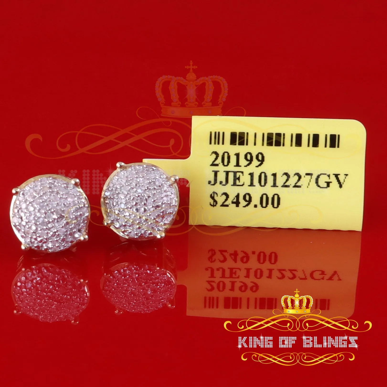 King of Blings-0.10ct Diamond 925 Sterling Yellow Silver for Men's & Womens Stud Round Earrings