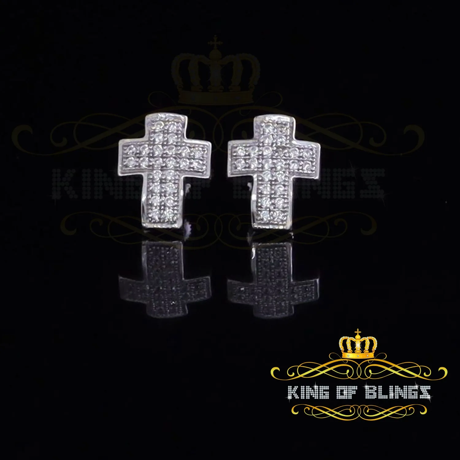 King of Blings- 0.48ct Cubic Zirconia 925 White Sterling Silver Hip Hop Cross Women's Earrings