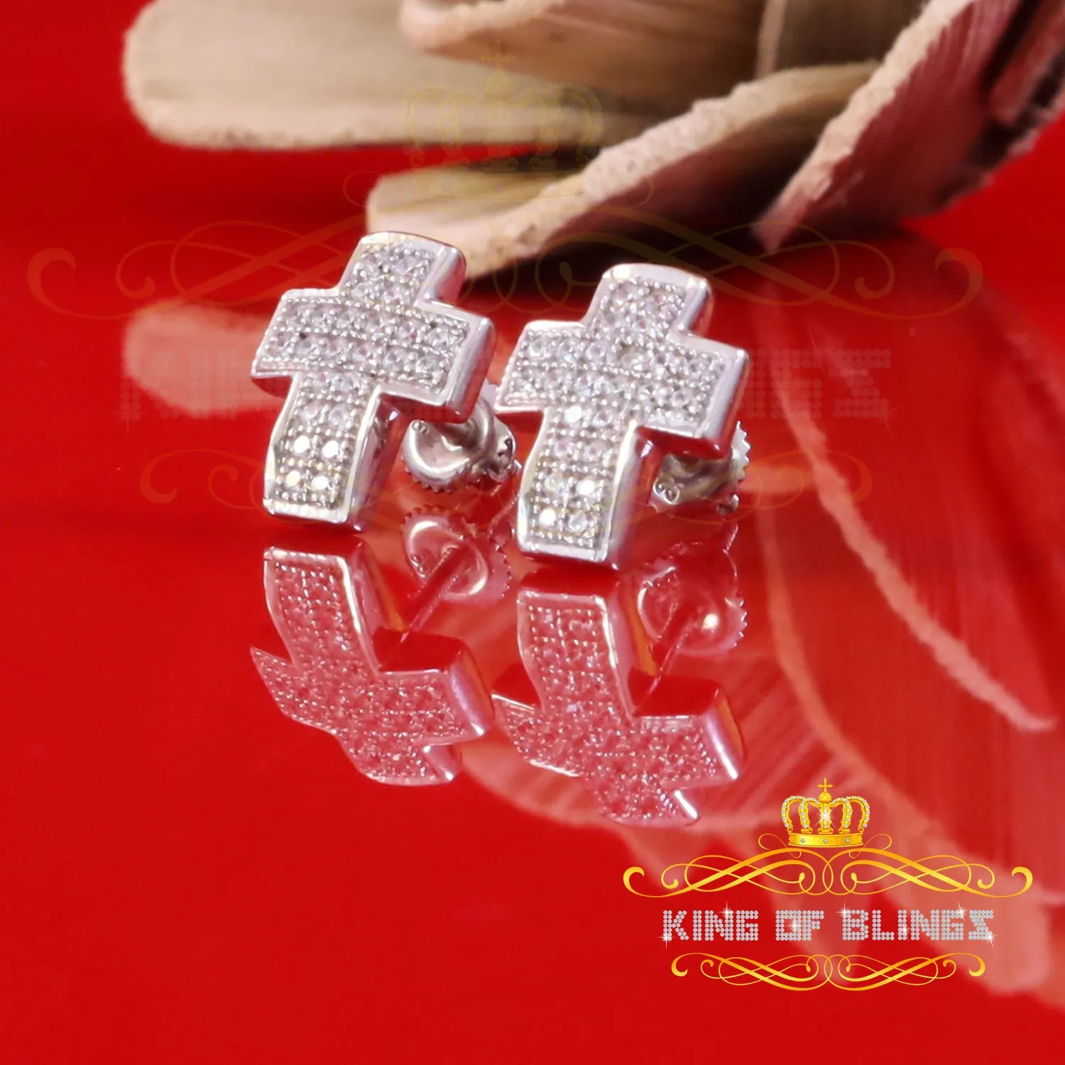 King of Blings- 0.48ct Cubic Zirconia 925 White Sterling Silver Hip Hop Cross Women's Earrings