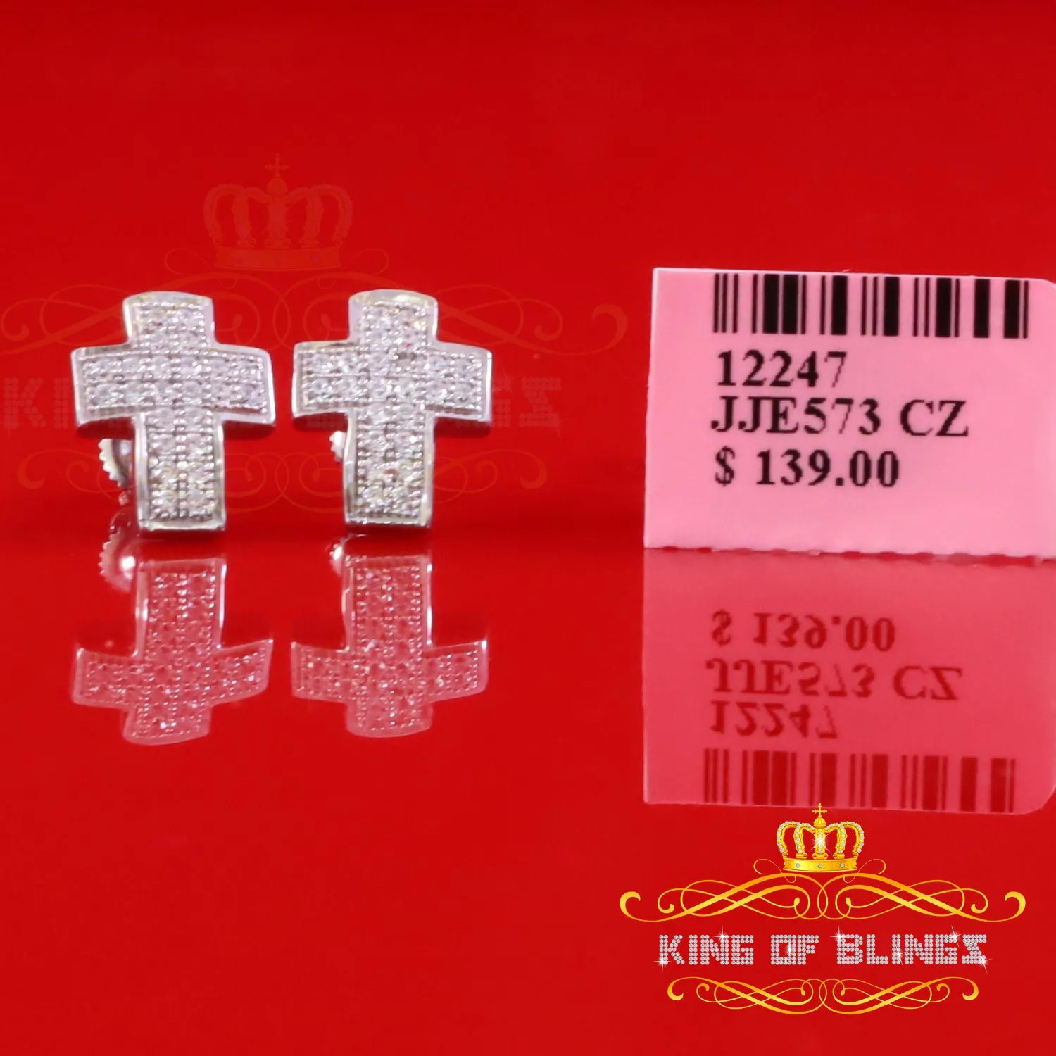 King of Blings- 0.48ct Cubic Zirconia 925 White Sterling Silver Hip Hop Cross Women's Earrings