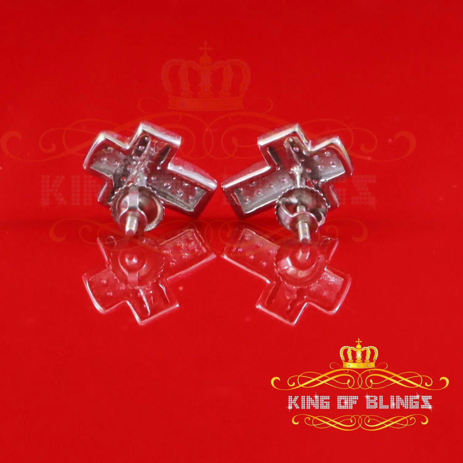 King of Blings- 0.48ct Cubic Zirconia 925 White Sterling Silver Hip Hop Cross Women's Earrings