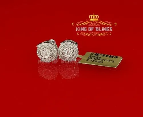 King of Blings- 925 White Silver Hip Hops 0.83ct Cubic Zirconia Women's & Men's Round Earrings