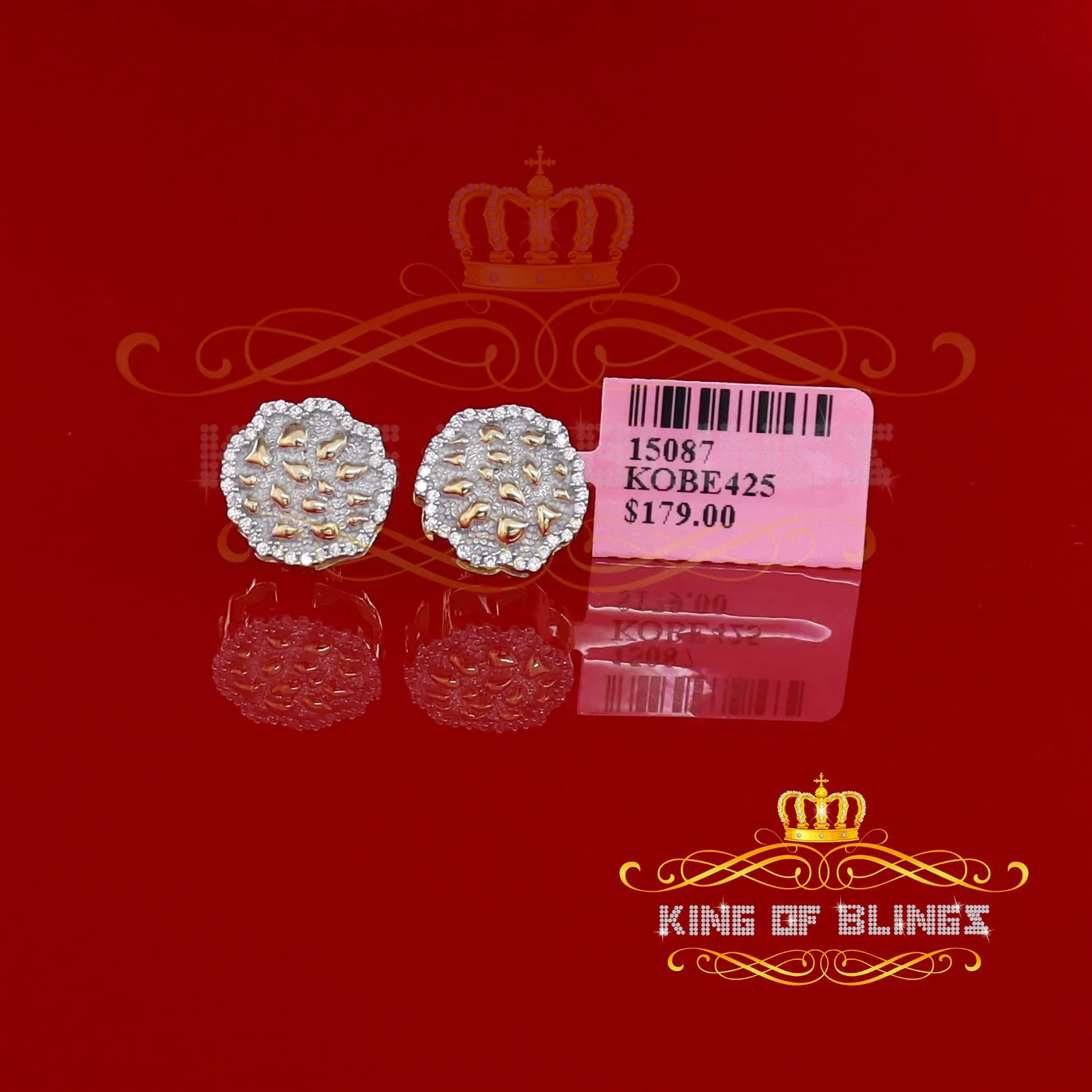 King of Bling's 925 Yellow Silver Nuggtte's 1.38ct Cubic Zirconia Hip Hop Flower Women Earrings