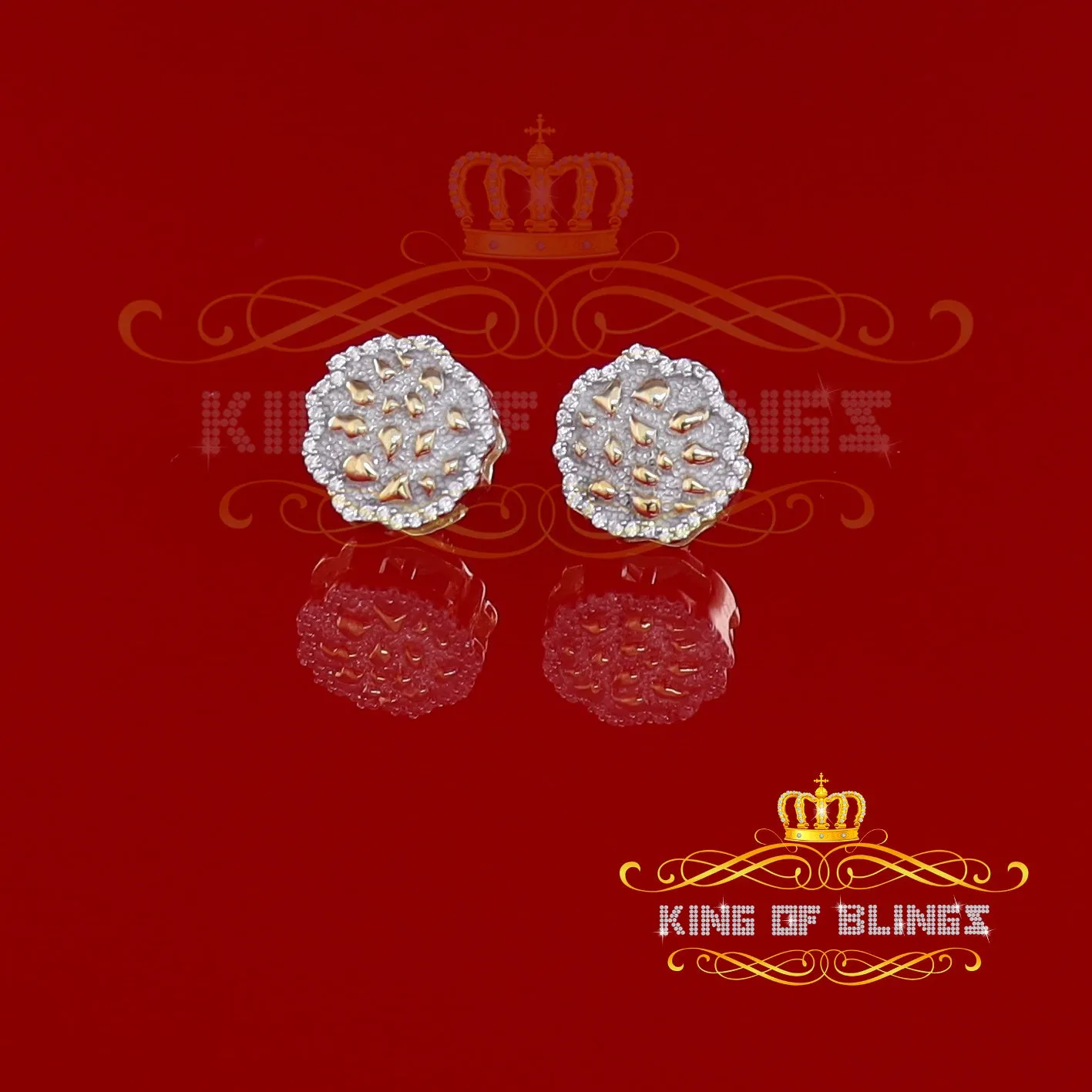 King of Bling's 925 Yellow Silver Nuggtte's 1.38ct Cubic Zirconia Hip Hop Flower Women Earrings