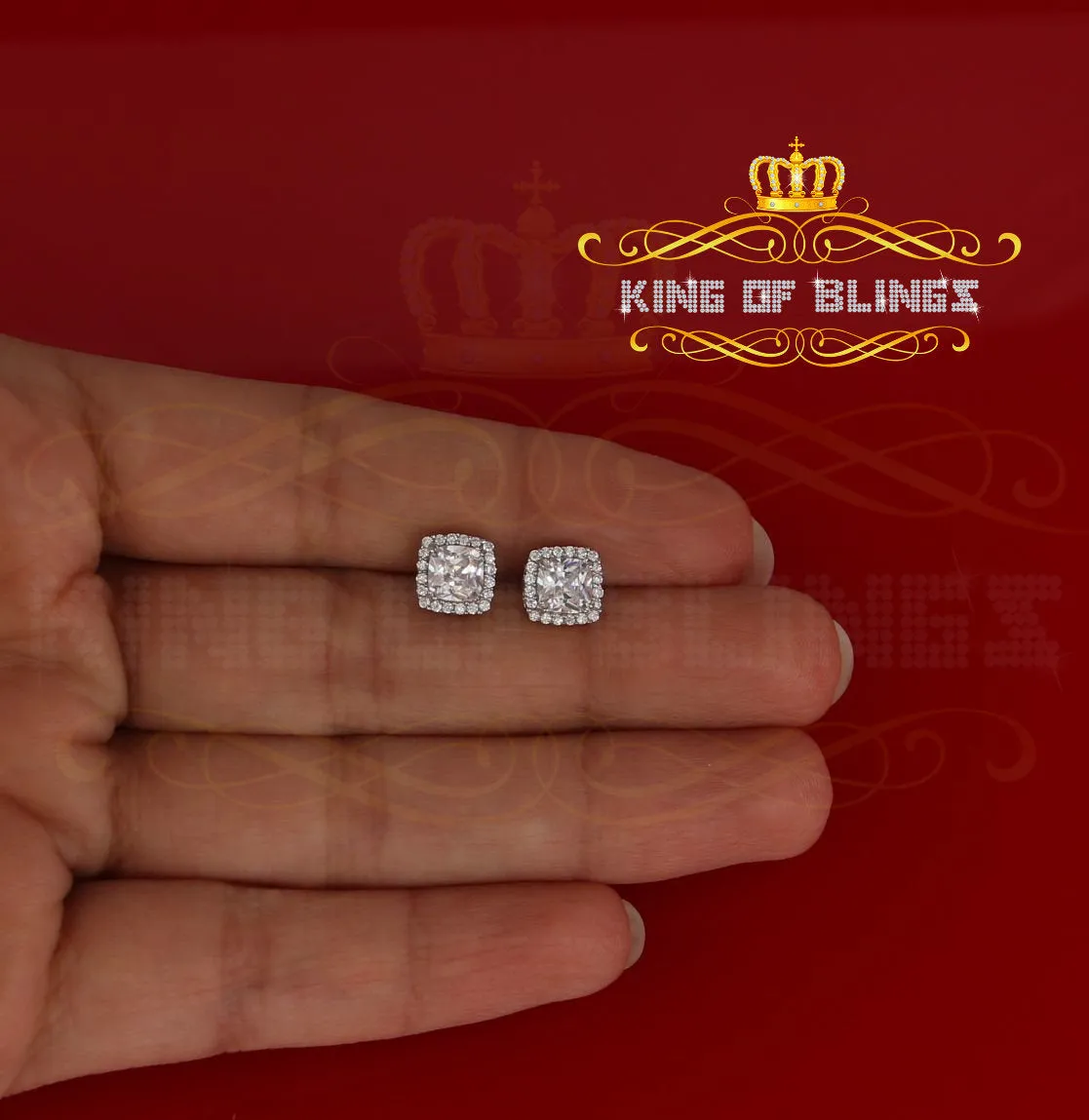 King of Blings- Hip Hop Screw Back White 2.07ct Silver Cubic Zirconia Women's & Men's Earrings