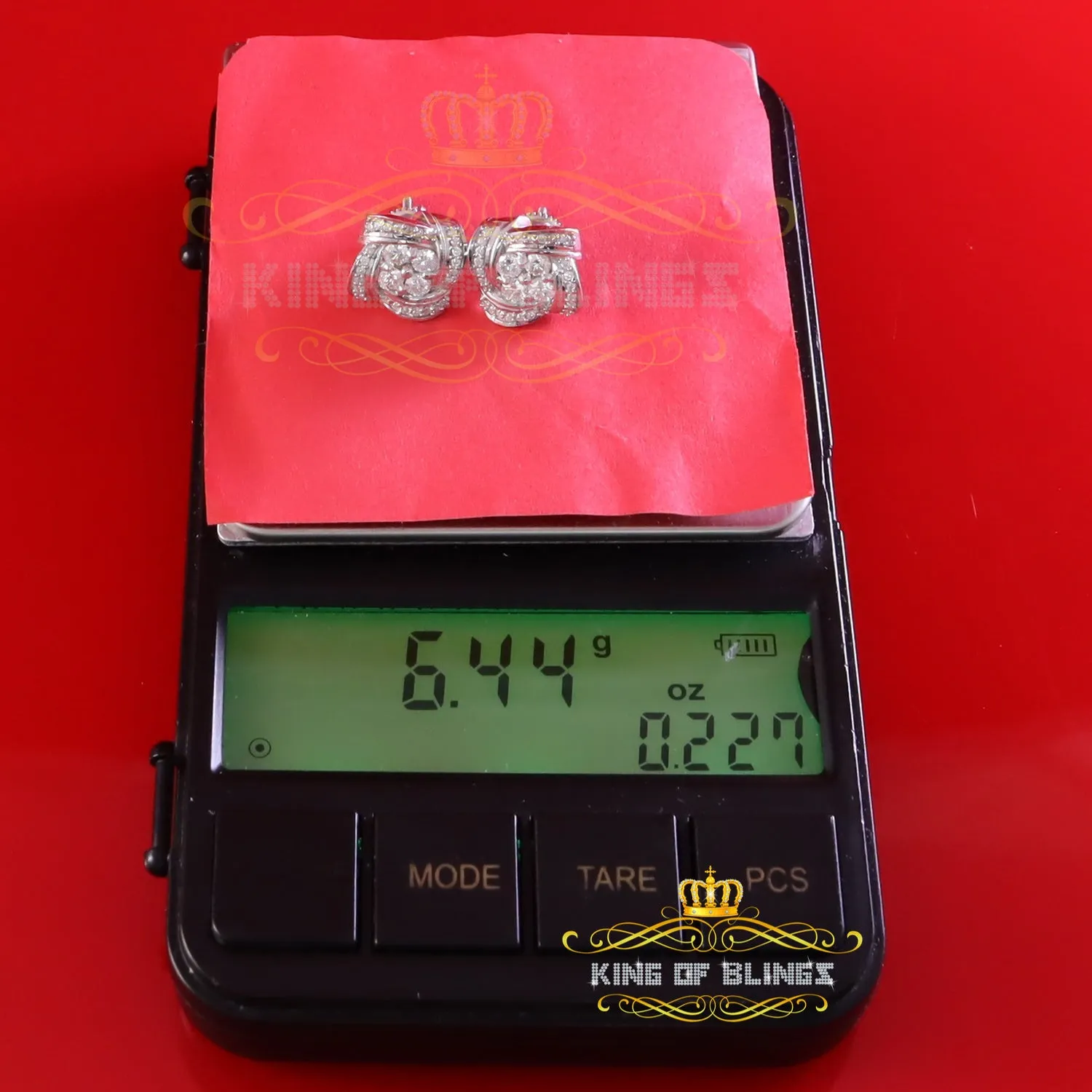 King of Bling's New 1.00ct VVS 'D' Moissanite 925 White Silver Men's/Womens Square Stud Earrings