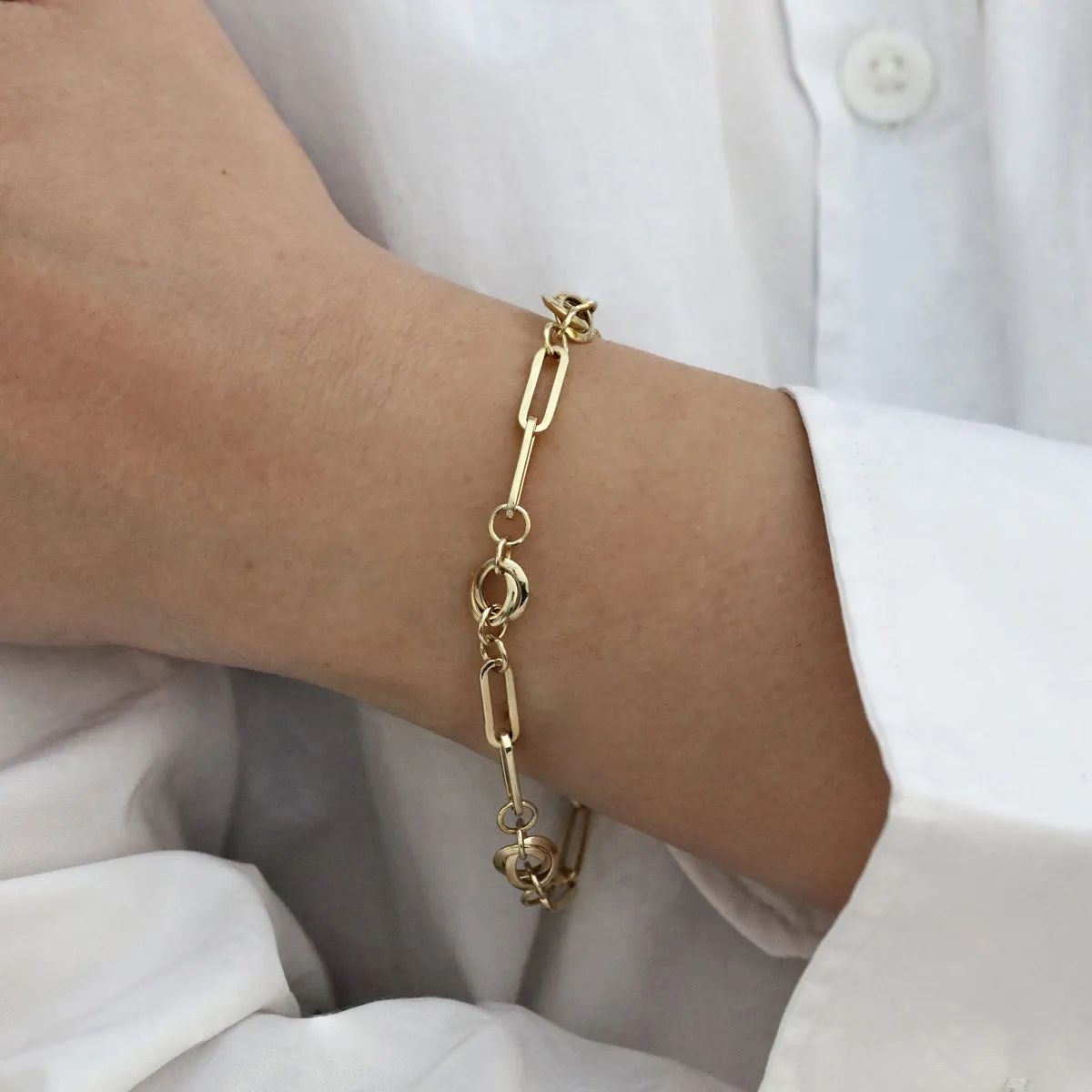 Knot and Paperclip Link Bracelet | 9K Yellow Gold