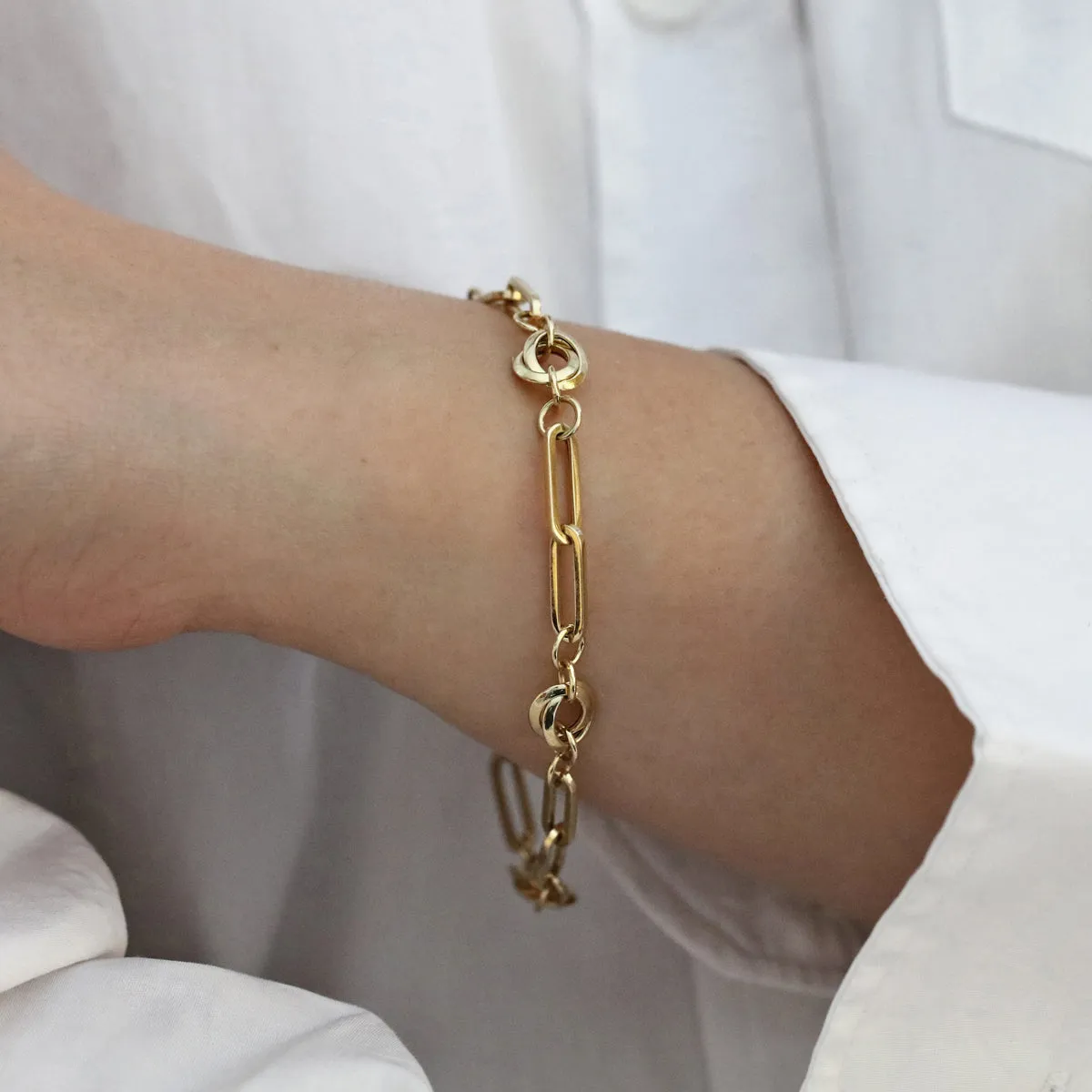 Knot and Paperclip Link Bracelet | 9K Yellow Gold