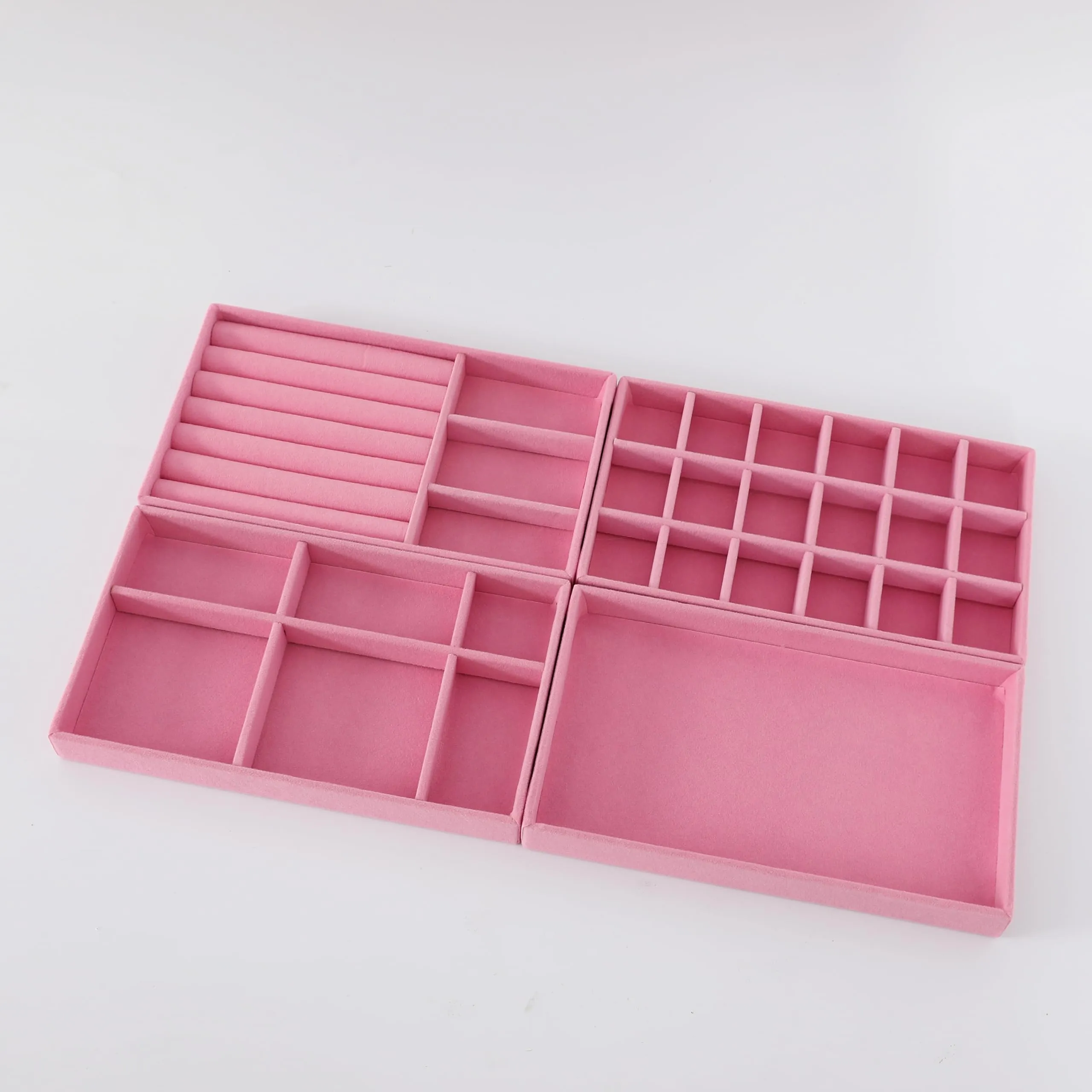 Kuber Industries 12 Pieces Velvet Jewelry Trays Organizer | Jewelry Storage Box | Jewelry Organizer | Showcase Holder Dresser Organizer for Earring Necklace Bracelet Ring |Pack of 3 | YBL4-04 |Pink