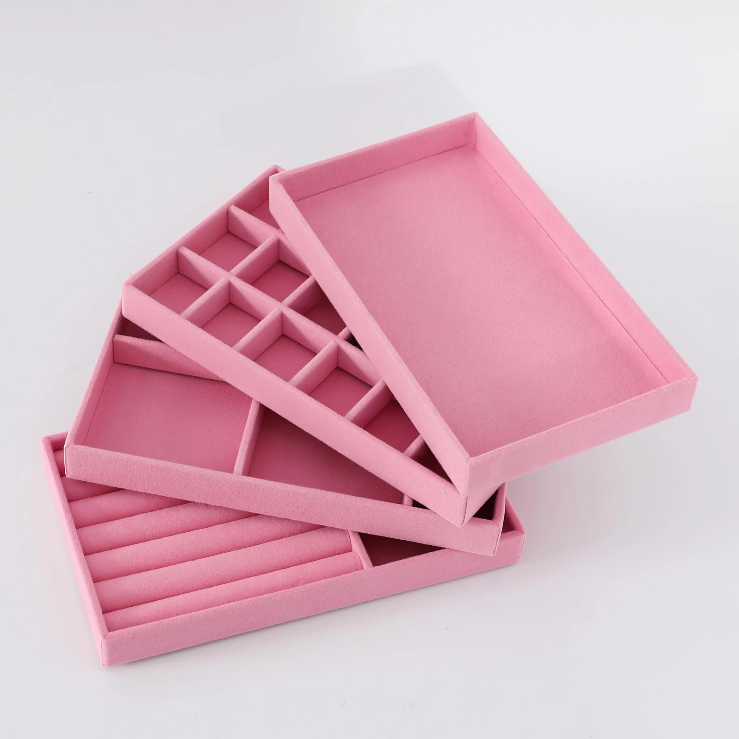 Kuber Industries 12 Pieces Velvet Jewelry Trays Organizer | Jewelry Storage Box | Jewelry Organizer | Showcase Holder Dresser Organizer for Earring Necklace Bracelet Ring |Pack of 3 | YBL4-04 |Pink