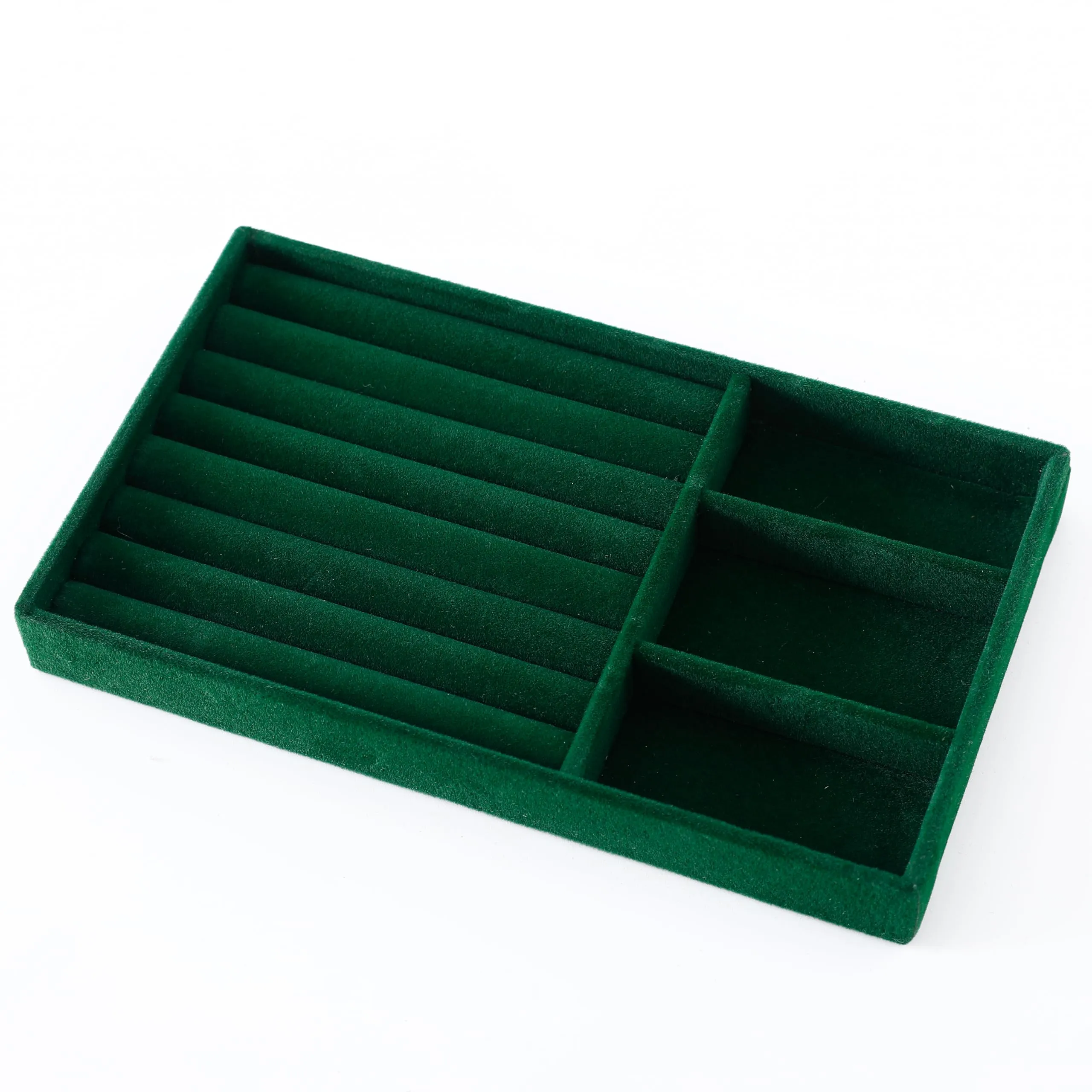 Kuber Industries 24 Pieces Velvet Jewelry Trays Organizer | Jewelry Storage Box | Jewelry Organizer | Showcase Holder Dresser Organizer for Earring Necklace Ring | Pack of 6 | YBL4-05 | Dark Green