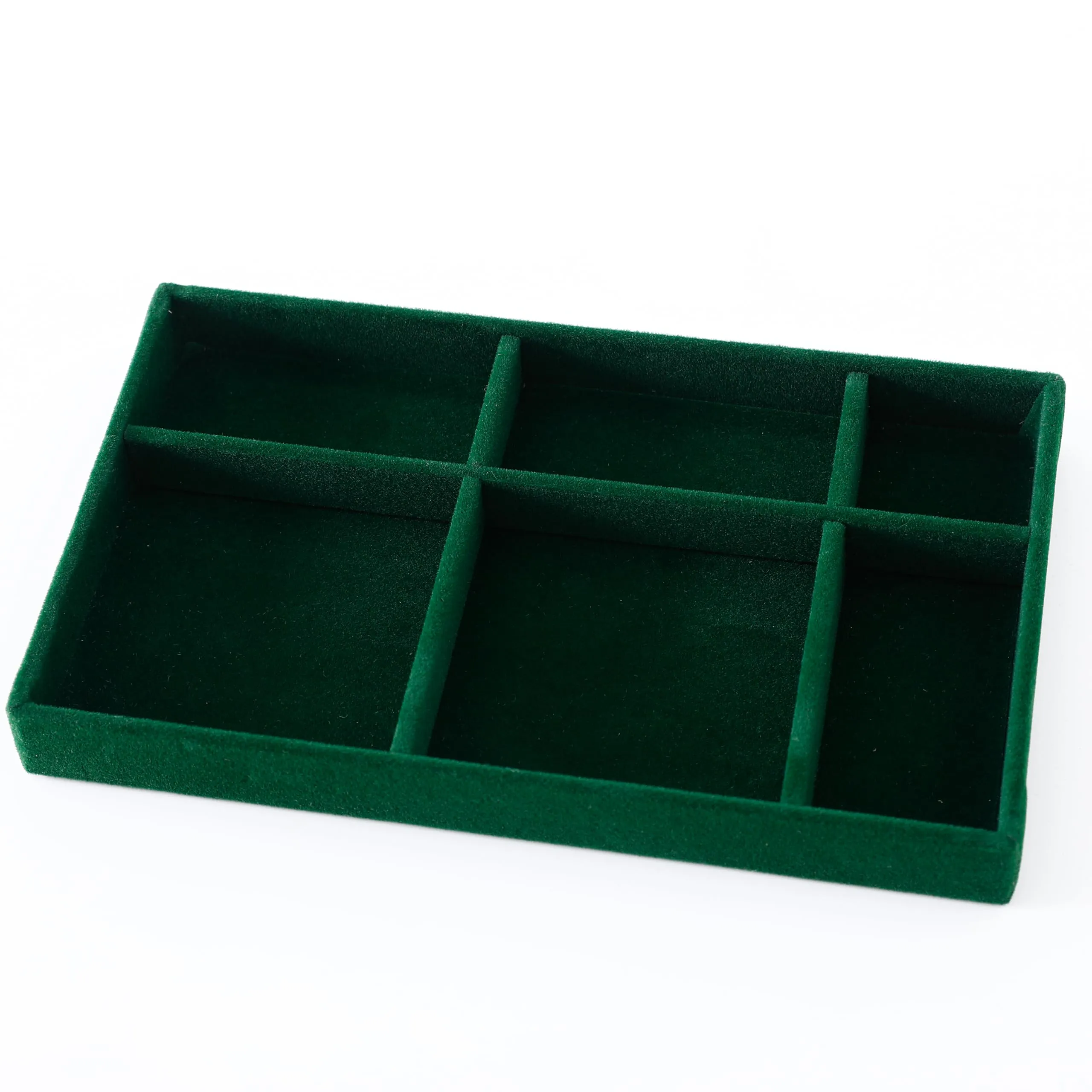 Kuber Industries 24 Pieces Velvet Jewelry Trays Organizer | Jewelry Storage Box | Jewelry Organizer | Showcase Holder Dresser Organizer for Earring Necklace Ring | Pack of 6 | YBL4-05 | Dark Green