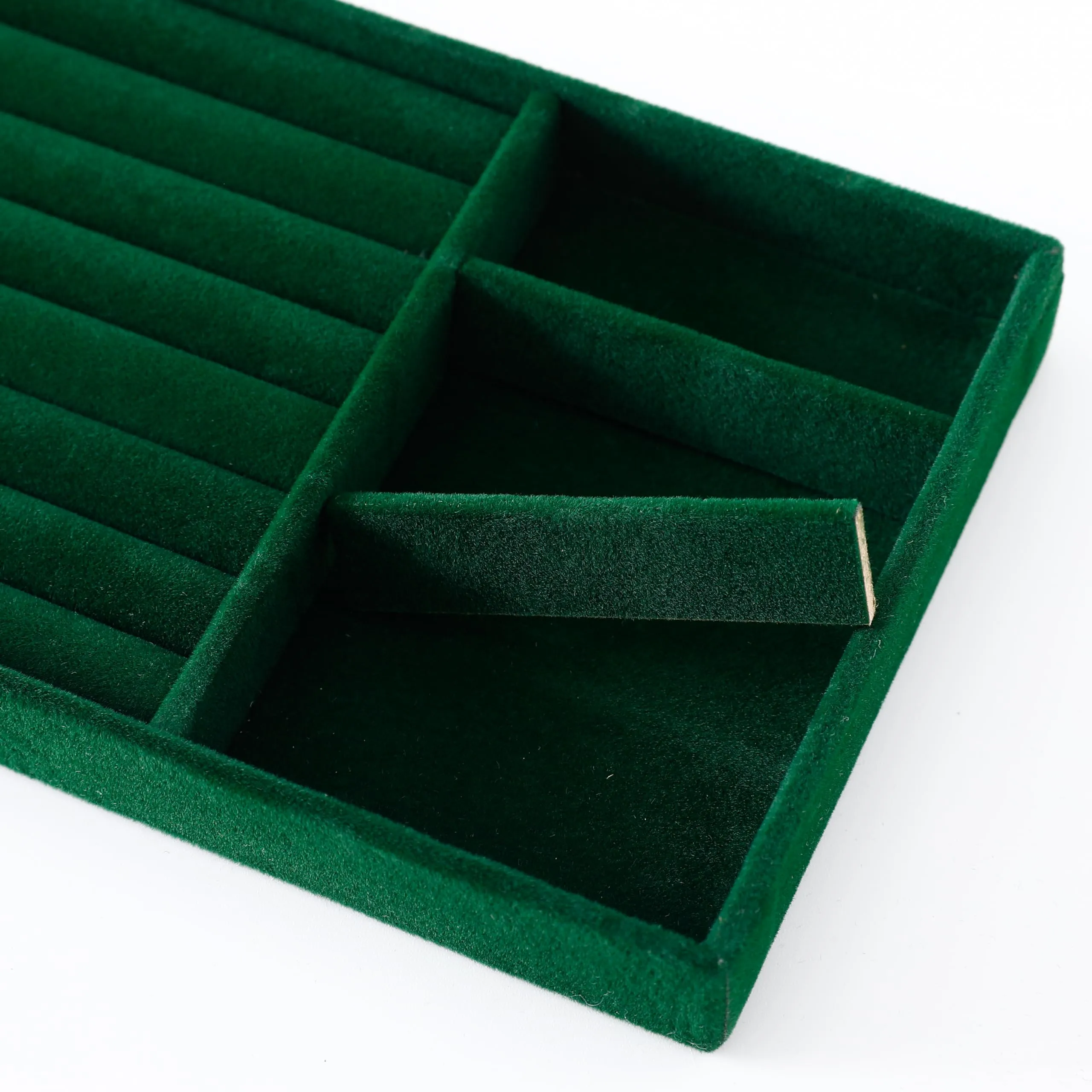 Kuber Industries 24 Pieces Velvet Jewelry Trays Organizer | Jewelry Storage Box | Jewelry Organizer | Showcase Holder Dresser Organizer for Earring Necklace Ring | Pack of 6 | YBL4-05 | Dark Green