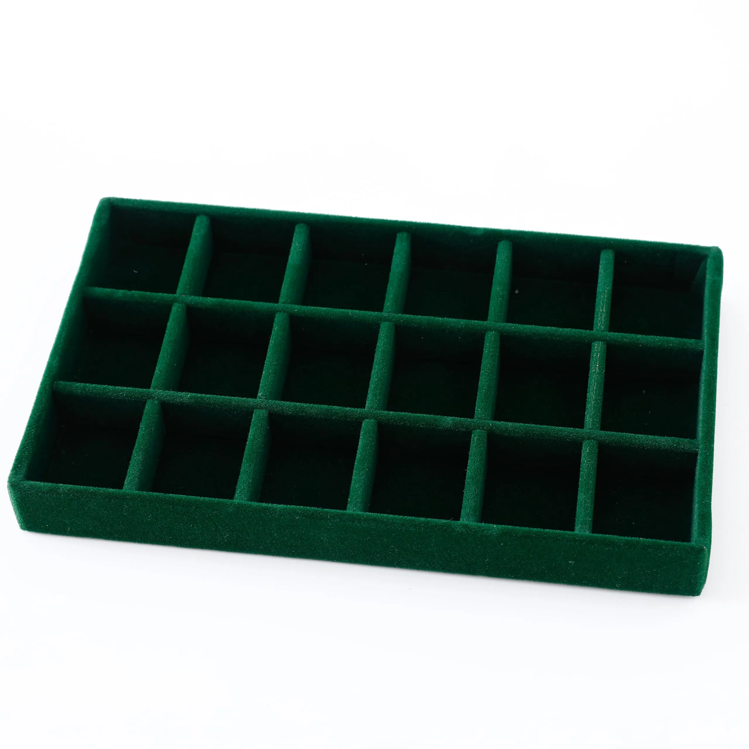 Kuber Industries 4 Pieces Velvet Jewelry Trays Organizer | Jewelry Storage Box | Jewelry Organizer | Showcase Holder Dresser Organizer for Earring Necklace Ring | Pack of 1 | YBL4-05 |Dark Green